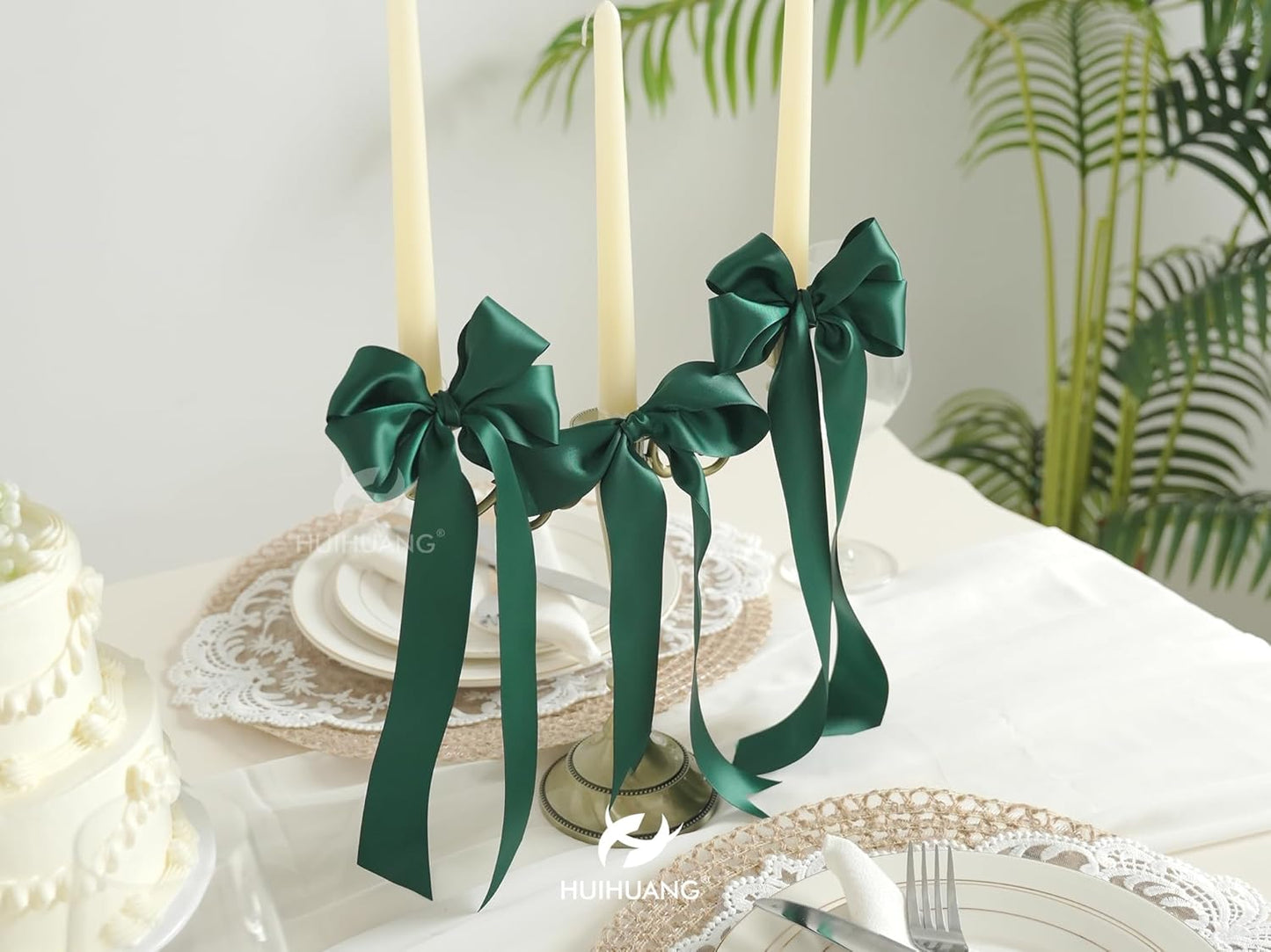 HUIHUANG Green Satin Ribbon 1-1/2 inch x 100 Yards Dark Green Double-Faced Satin Ribbon for Christmas Gift Wrapping, Flower Bouquet, DIY Crafts, Bows, Wedding Decoration