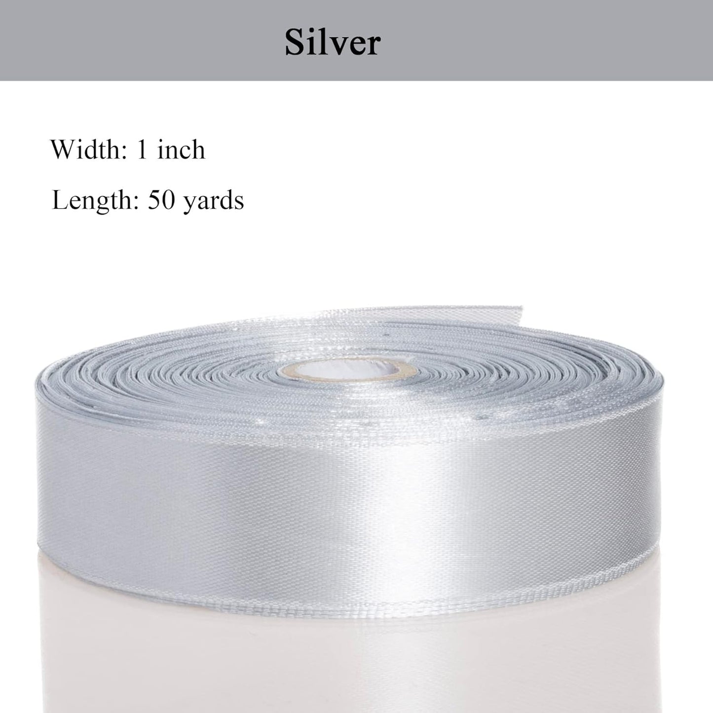 1 Inch Silver Solid Satin Ribbon, 50 Yards Craft Fabric Ribbon for Gift Wrapping Floral Bouquets Wedding Party Decoration