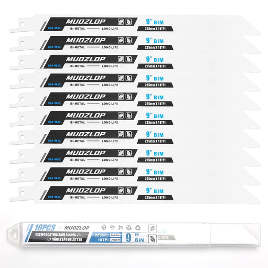 10 Pack 9 inch Reciprocating Saw Blades Set,18 TPI High Carbon Saw Blades, Metal Saw Blades with Organizer Case (10, 18TPI/225mm)