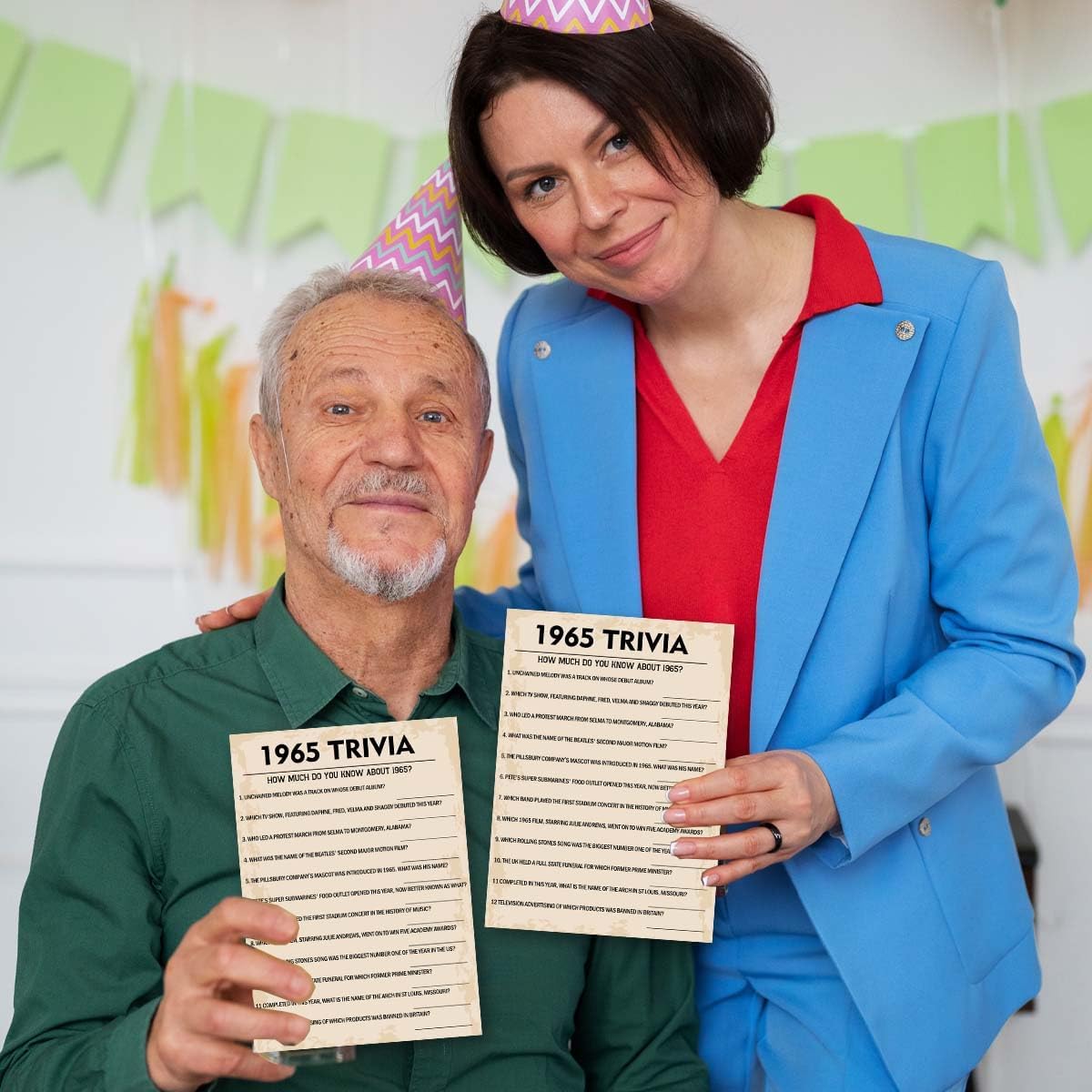 QUPT 60th Birthday Party Games, 1965 Trivia Games, Birthday Party Supplies for Adults, Fun 1965s Party Game，Pack of 30 Cards