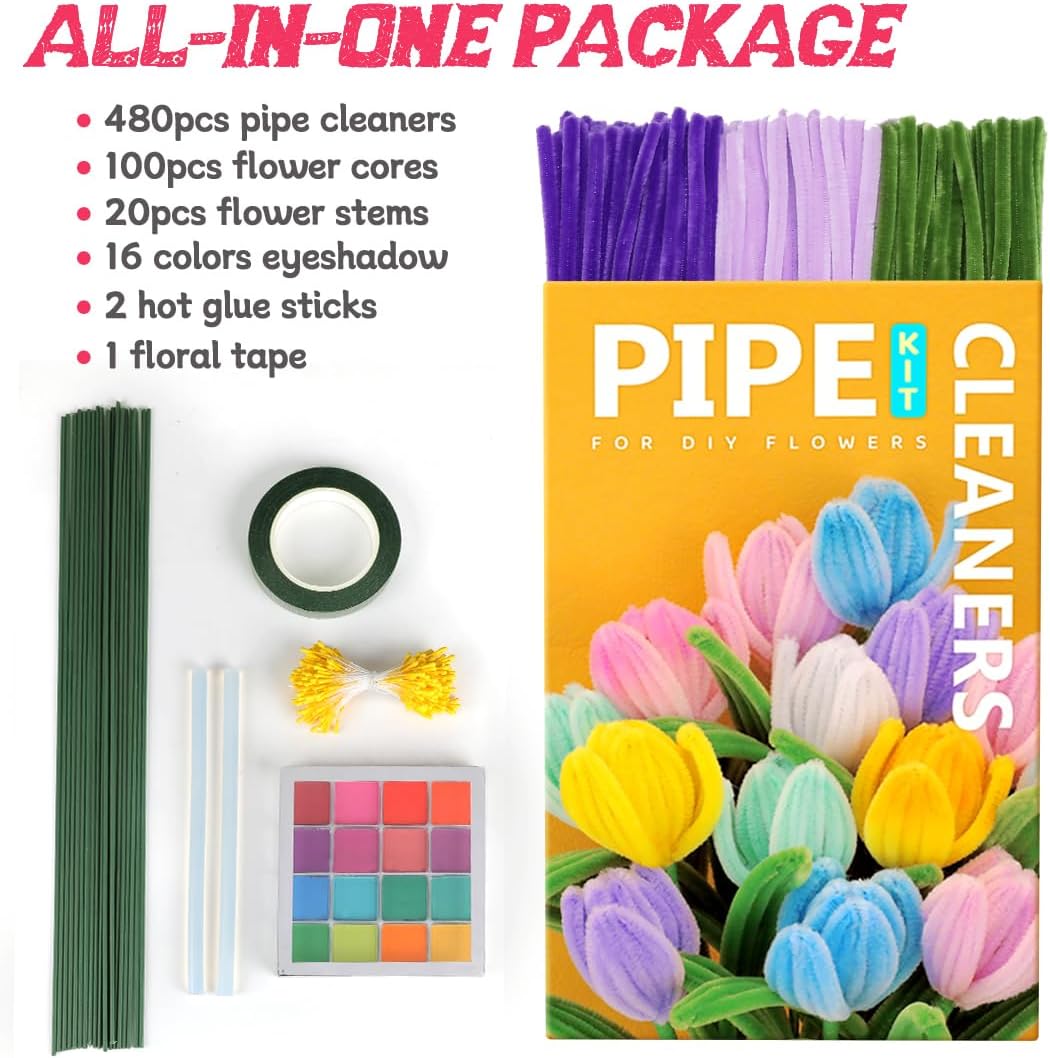 IOOLEEM Pipe Cleaners, 480pcs Purple Lavenders, Flower Making Kit, Arts and Craft Supplies, Ideas for Art Project Activity.