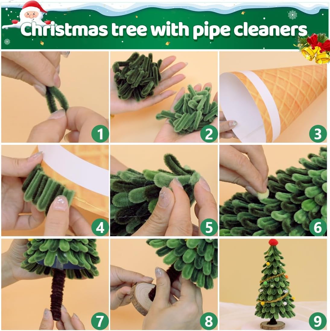 IOOLEEM Pipe Cleaners for Making Christmas Tree, 400pcs in Green Colors, Chenille Stems for Christams, DIY Christmas Crafts and Party Decors, Art and Craft Supplies.