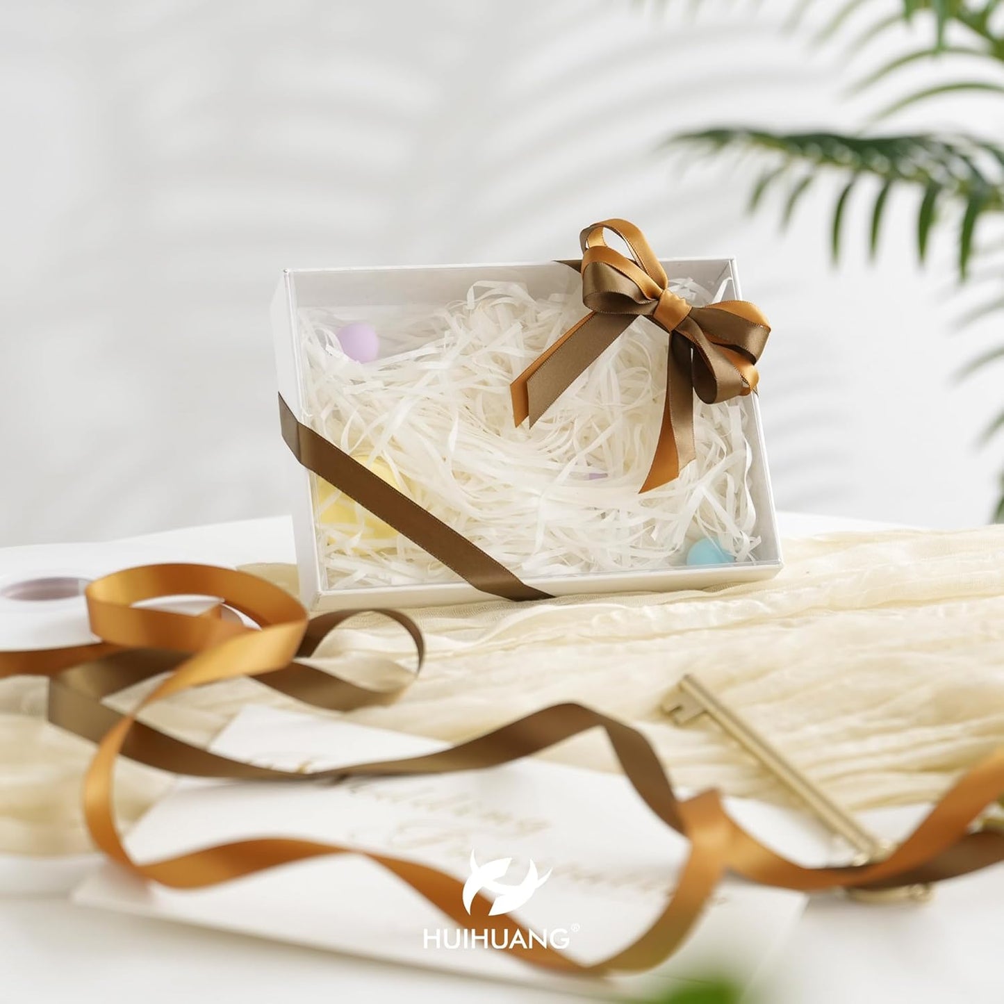 HUIHUANG Copper Satin Ribbon 1/2 inch X 50 Yards Continuous, Bronze Double-Faced Satin Ribbon for Gift Wrapping, Bows, DIY Crafts, Flower Bouquet, Wedding Bridal Shower Decor, Flower Crown