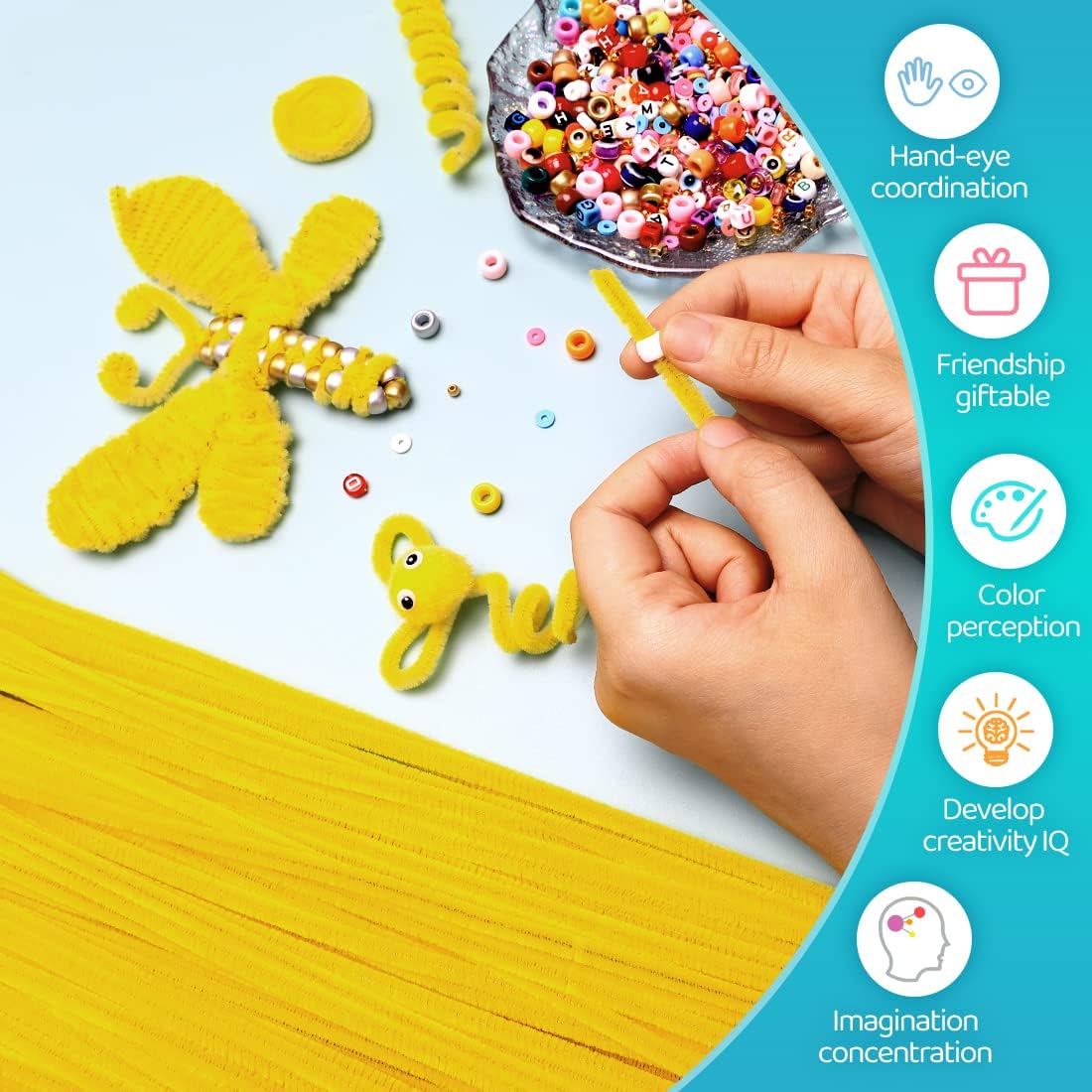 Iooleem 200pcs Yellow Pipe Cleaners, Chenille Stems, Pipe Cleaners for Crafts, Pipe Cleaner Crafts, Art and Craft Supplies.