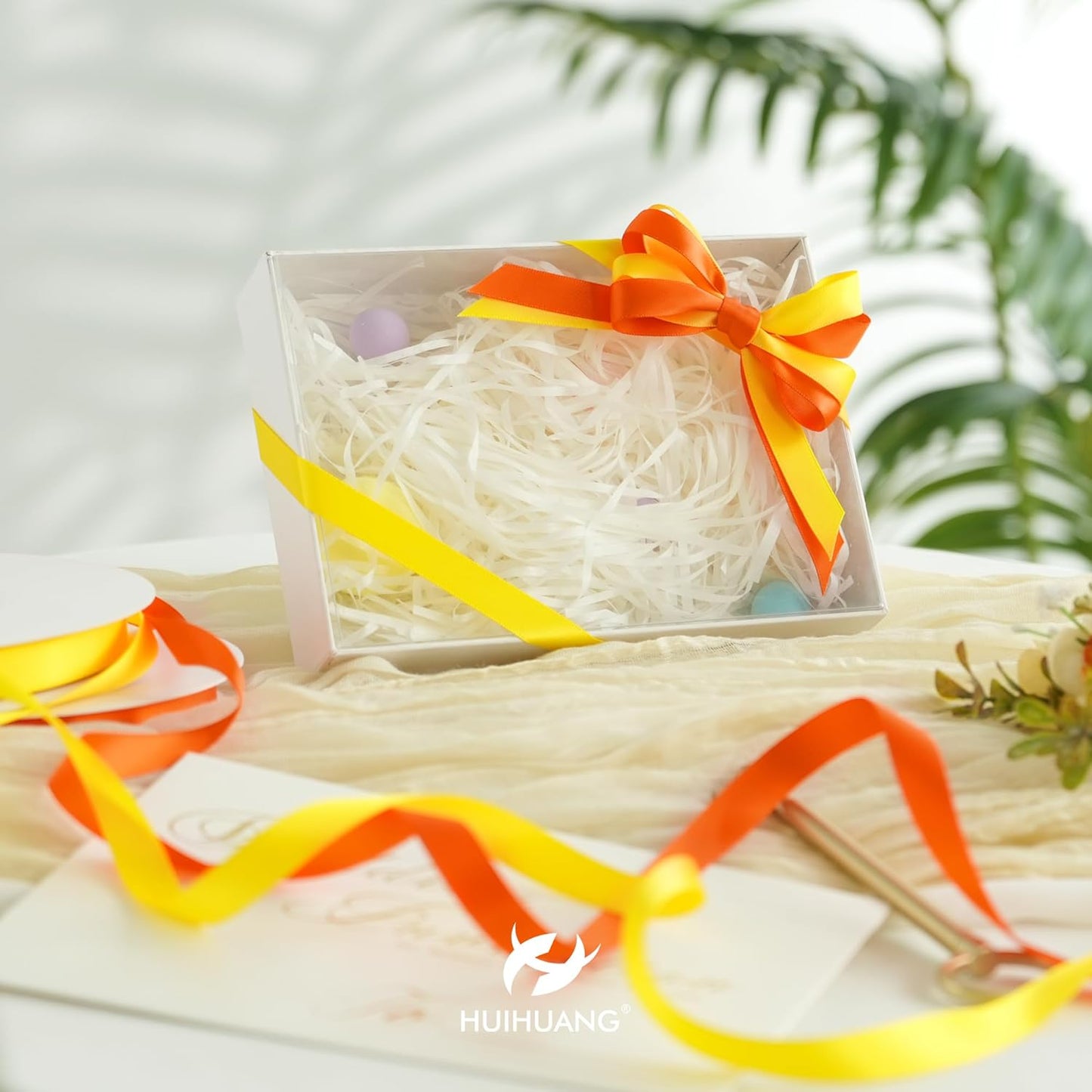 HUIHUANG Orange Ribbon 1/2 inch Continuous 50 Yards Tangerine Double-Faced Satin Ribbon for Gift Wrapping, Bows, DIY Crafts, Flower Bouquet, Wedding Decor, Holiday Decor