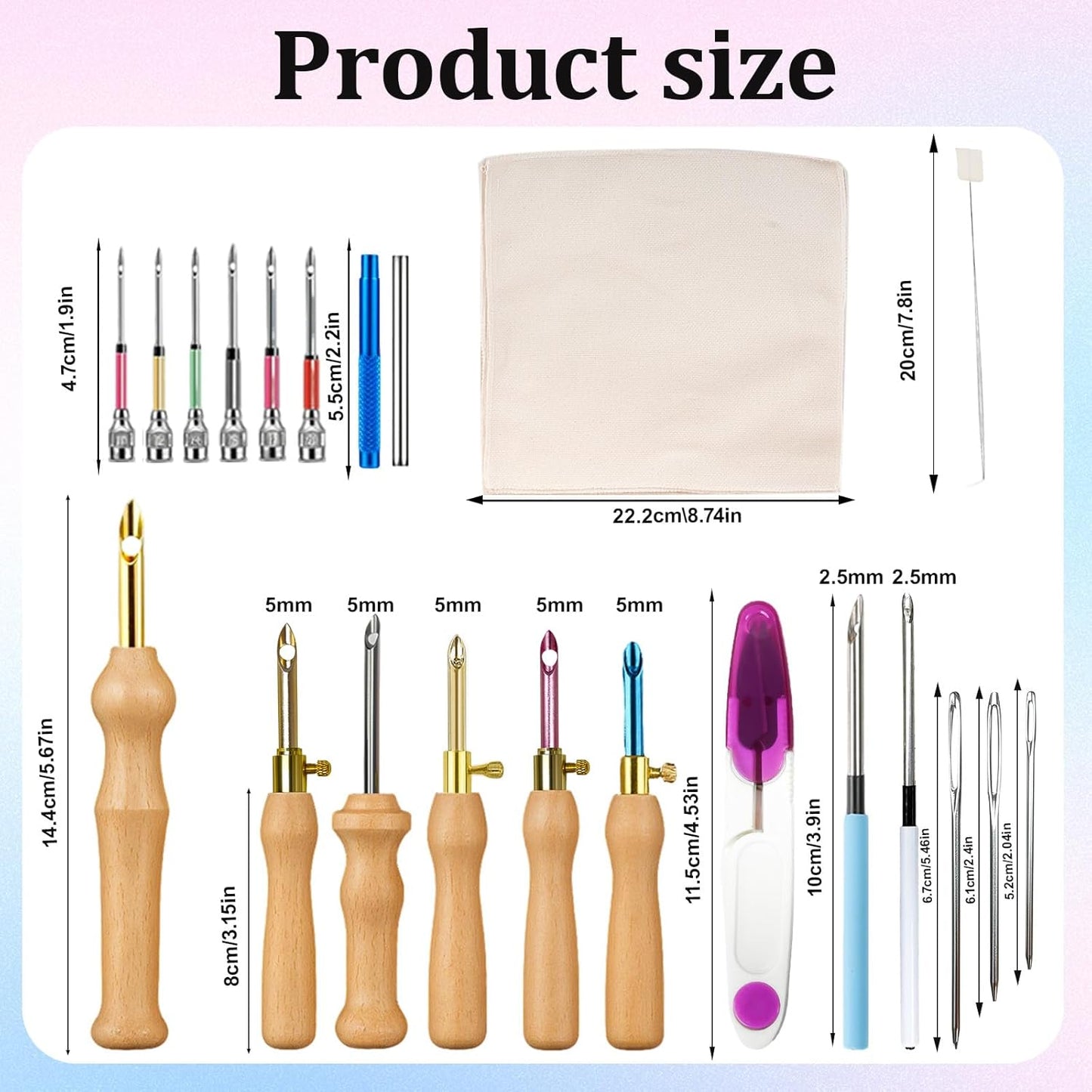 Punch Needle Kit, Adjustable Punch Needle Embroidery Kit Include Wooden Handle Embroidery Pen Set, Large Eye Needles, Punch Needle Cloth - Punch Needle Tool for Adult Beginners DIY Craft