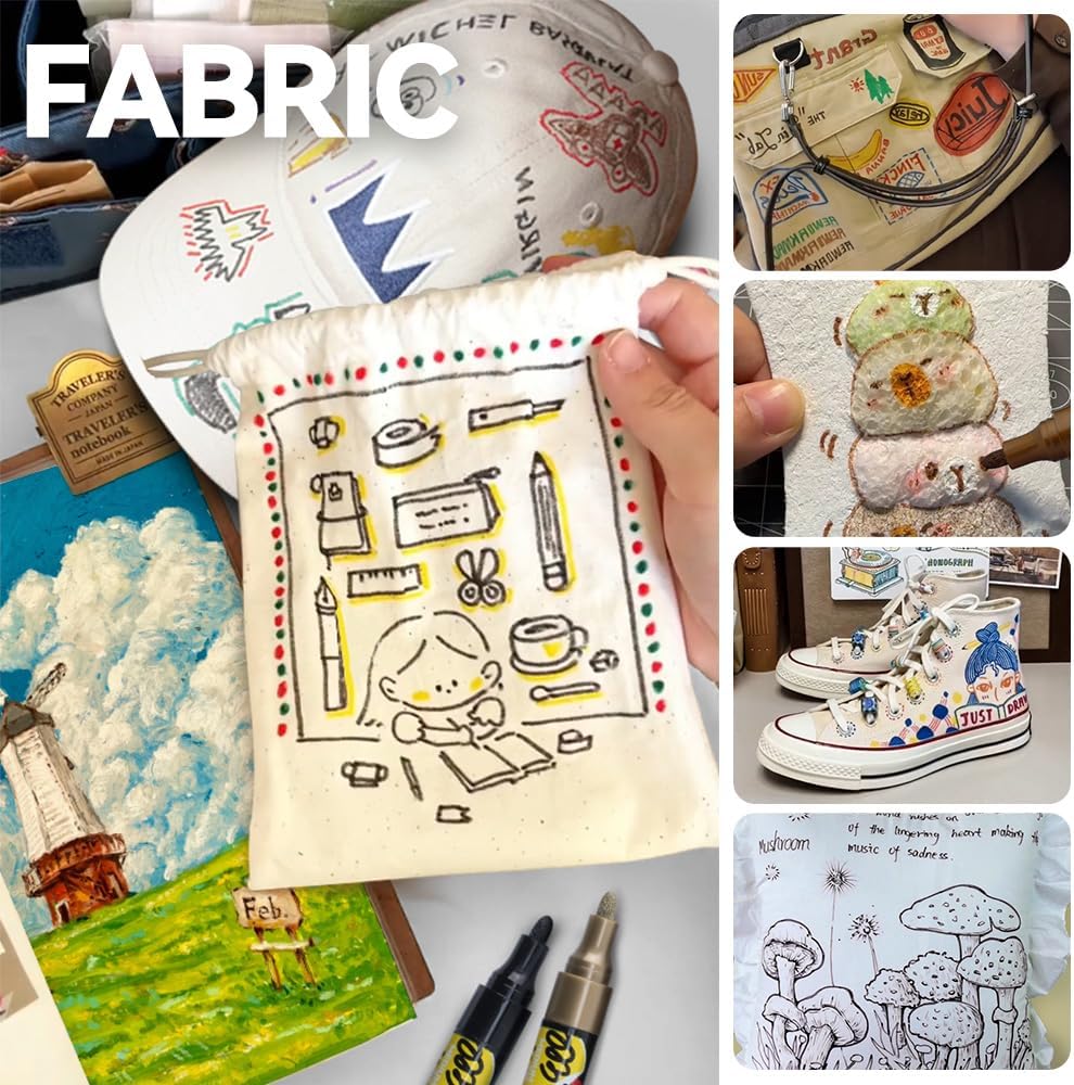 TRANSON 2 Black Permanent Paint Markers for Fabric Rock Craft Diy Painting Medium Tip Oil Based Waterproof