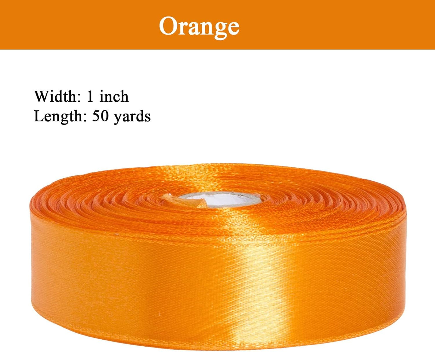 1 Inch Orange Solid Satin Ribbon, 50 Yards Craft Fabric Ribbon for Gift Wrapping Floral Bouquets Wedding Party Decoration