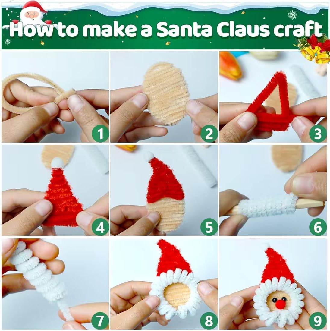 IOOLEEM Christmas Pipe Cleaners, 200pcs in 8 Christmas Colors, Chenille Stems for Christams, DIY Christmas Crafts and Party Decors, Art and Craft Supplies.