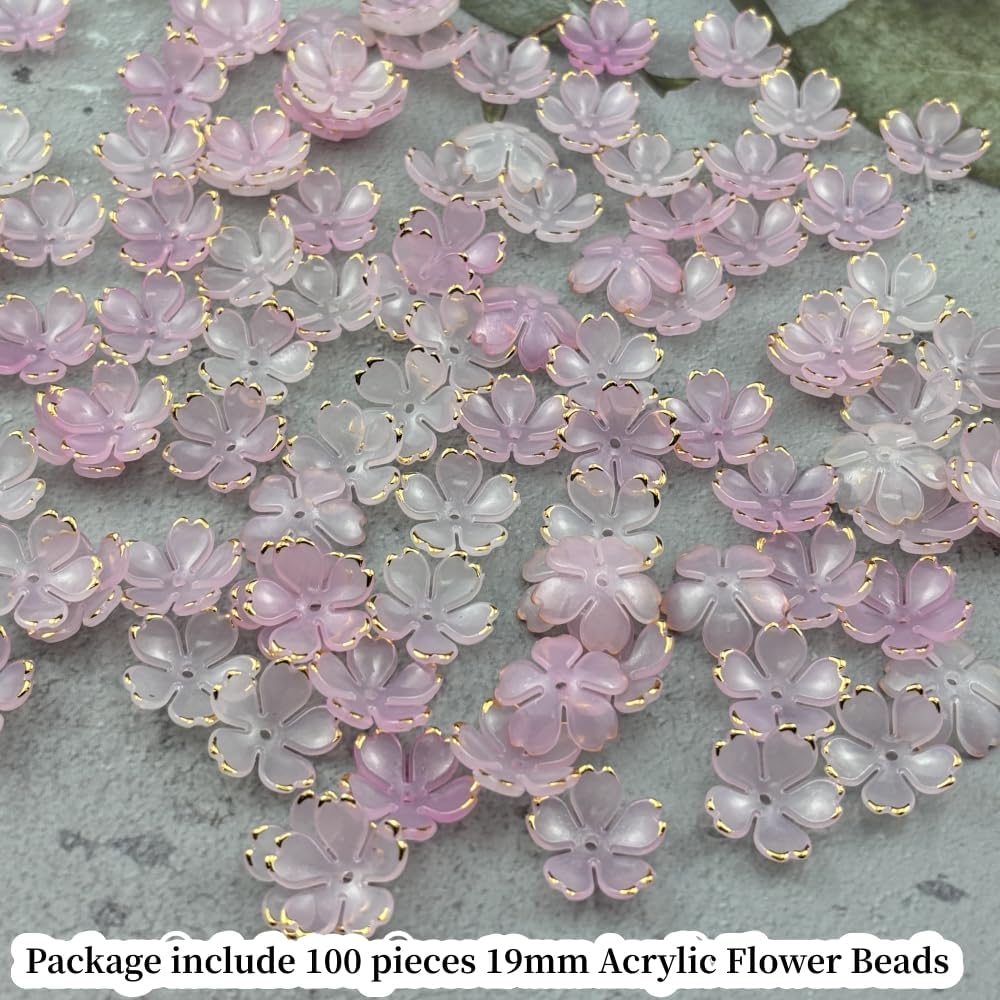 100pcs Acrylic Flower Beads, 19mm Cherry Blossom Plastic Gradient Flower Spacer Beads for DIY Crafts Bracelet Necklace Earrings Jewelry Making(Light Pink)