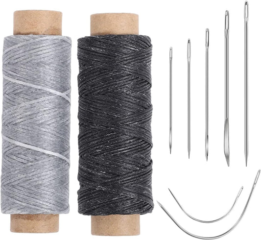 110Yards Waxed Thread with 7 Pcs Leather Needles for Hand Sewing 150D Flat Waxed Thread Repair Needles for Upholstery Canvas Bags Sofa Furniture