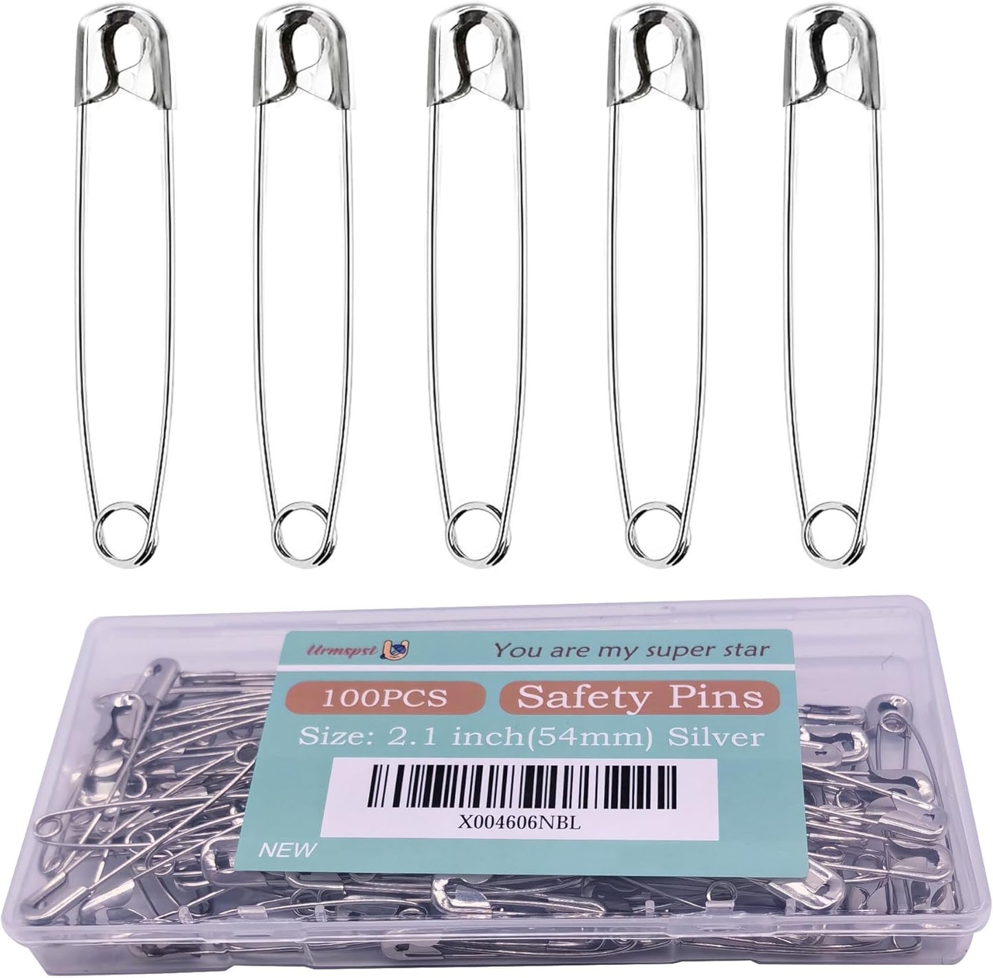 100PCS Small Safety Pins, 2.1 inch, Rust-Resistant Nickel Plated Steel, Sharp Edge for Clothes, Sewing, Arts & Craft, Decorative (Silver)