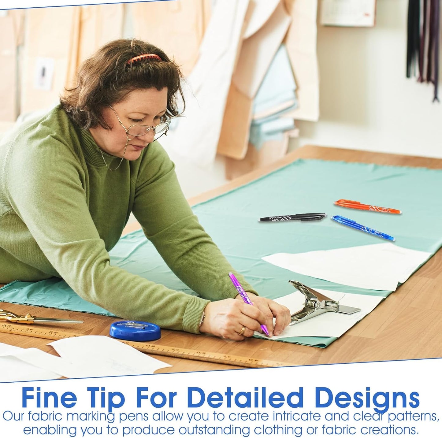 12pcs Heat Erasable Pens for Fabric, Fabric Marking Pens Fabrics Markers No Ghost Lines, Disappearing Ink for Precise Marking for Quilting Sewing Embroidery DIY Dressmaking Fabrics Tailors Chalk (10)