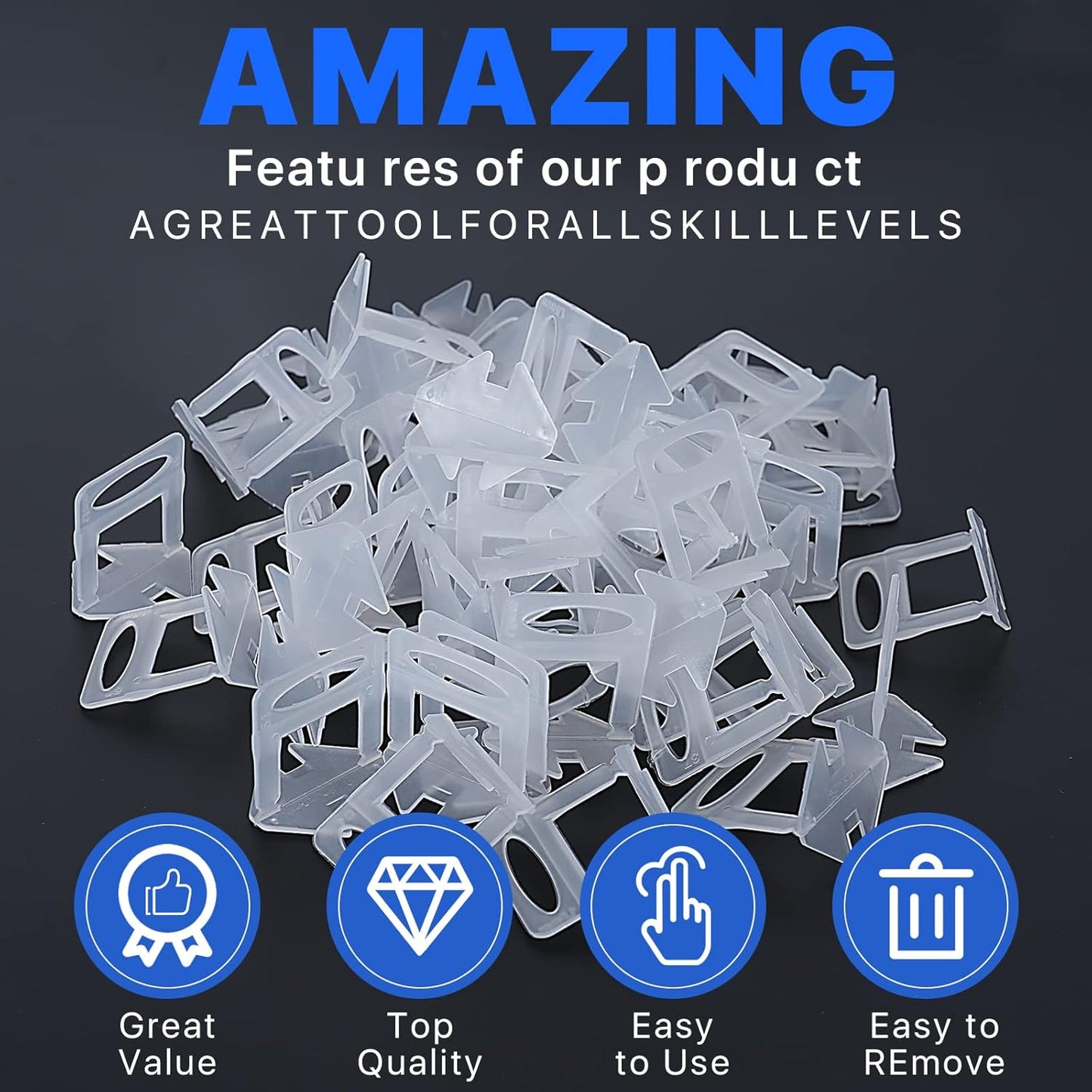 1100 Pcs Tile Leveling System Clips 1/8" (3.0mm) for Ceramic Tile and Stone Installation - DIY Tile Leveler Spacers Kit for Perfect Alignment(1100, 1/8)