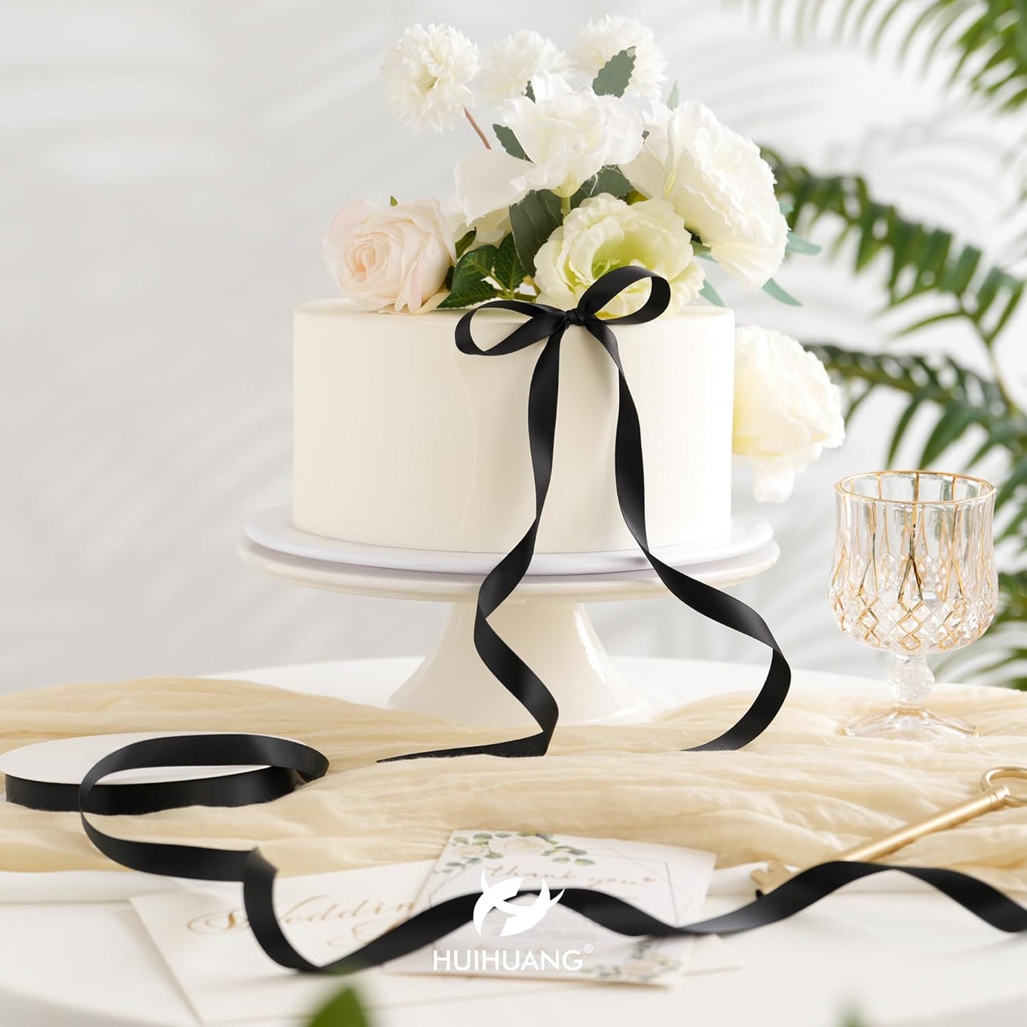 HUIHUANG Black Satin Ribbon 1/2 inch X 50 Yards Continuous, Black Double-Faced Satin Ribbon for Gift Wrapping, Bows, DIY Crafts, Flower Bouquet, Christmas Holiday Decor, Hair Bows