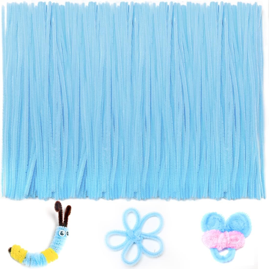 Iooleem 200pcs Light Blue Pipe Cleaners, Chenille Stems, Pipe Cleaners for Crafts, Pipe Cleaner Crafts, Art and Craft Supplies.