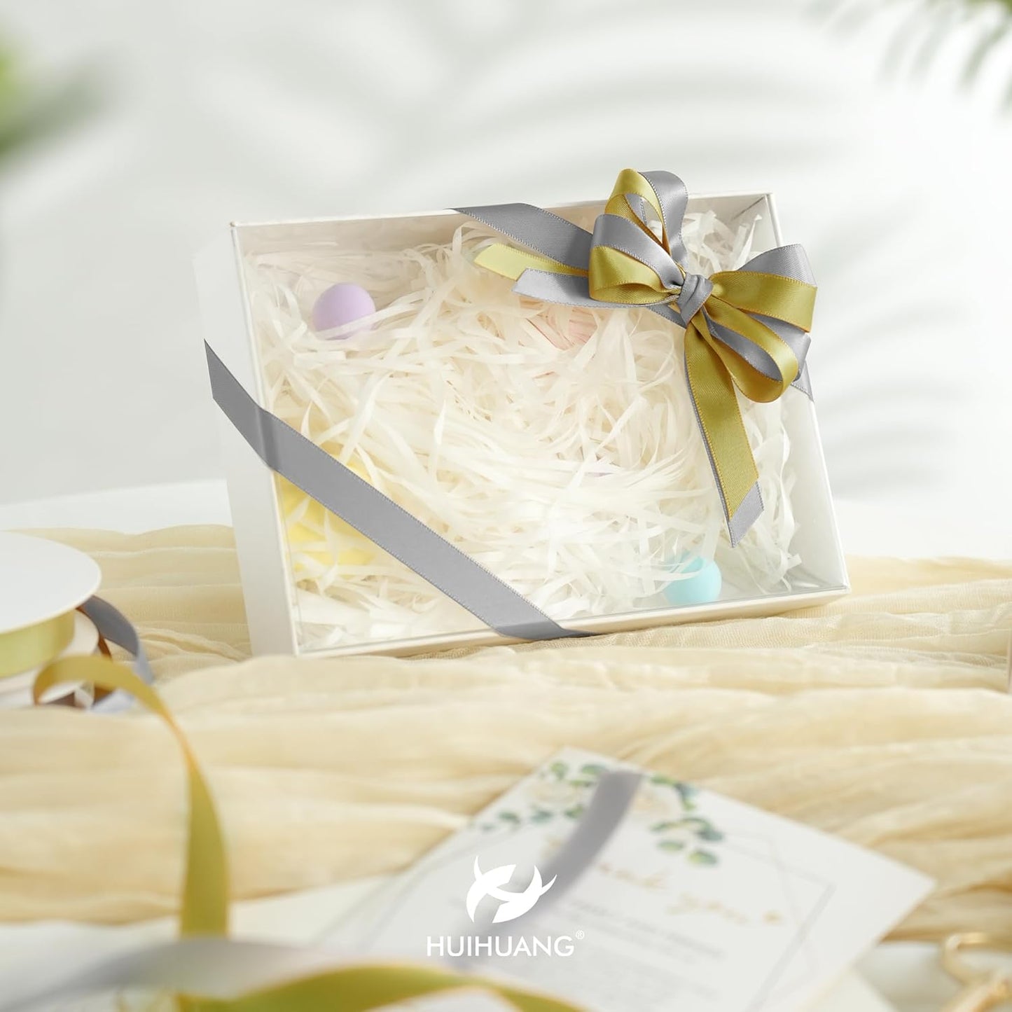 HUIHUANG Silver Ribbon 1/2 inch Continuous 50 Yards Silver Double-Faced Satin Ribbon for Gift Wrapping, Bows, DIY Crafts, Flower Bouquet, Wedding Decor, Christmas Holiday Decor