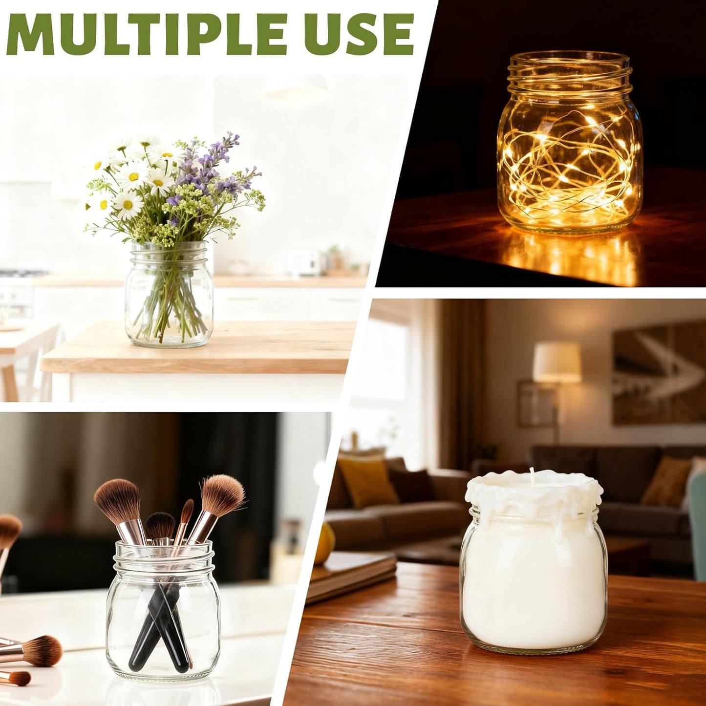 10 oz Glass Mason Jars, 24 Pack Clear Glass Jars with Regular Lids, Canning Jars for Honey, Yogurt, Wedding Favors, Food Storage, Vegetables, Includes 40 Black Labels