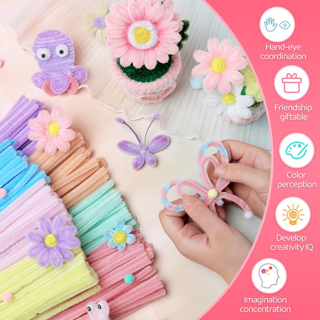 IOOLEEM Pipe Cleaners, 200pcs Pastel Blue, Flower Making Arts and Craft Supplies, Ideas for Art Project Activity.