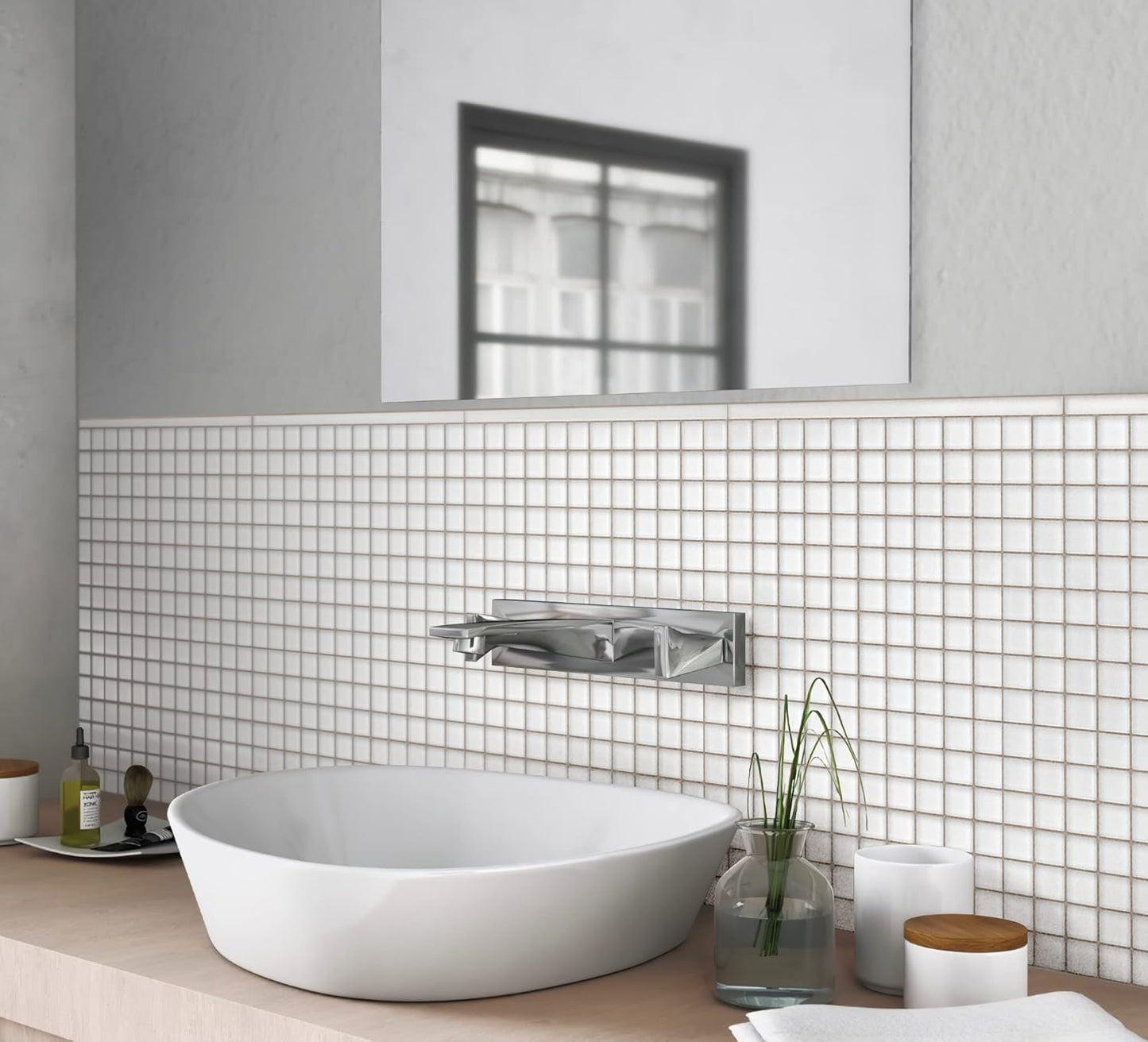 Ice White Matte Glass Square Mosaic Tile 1" x 1" – 10 Sheets for Backsplash, Bathroom, Shower, or Pool - Not Peel & Stick – 9.67 sq. ft./Case - Water-Resistant Indoor Outdoor Decorative Tile