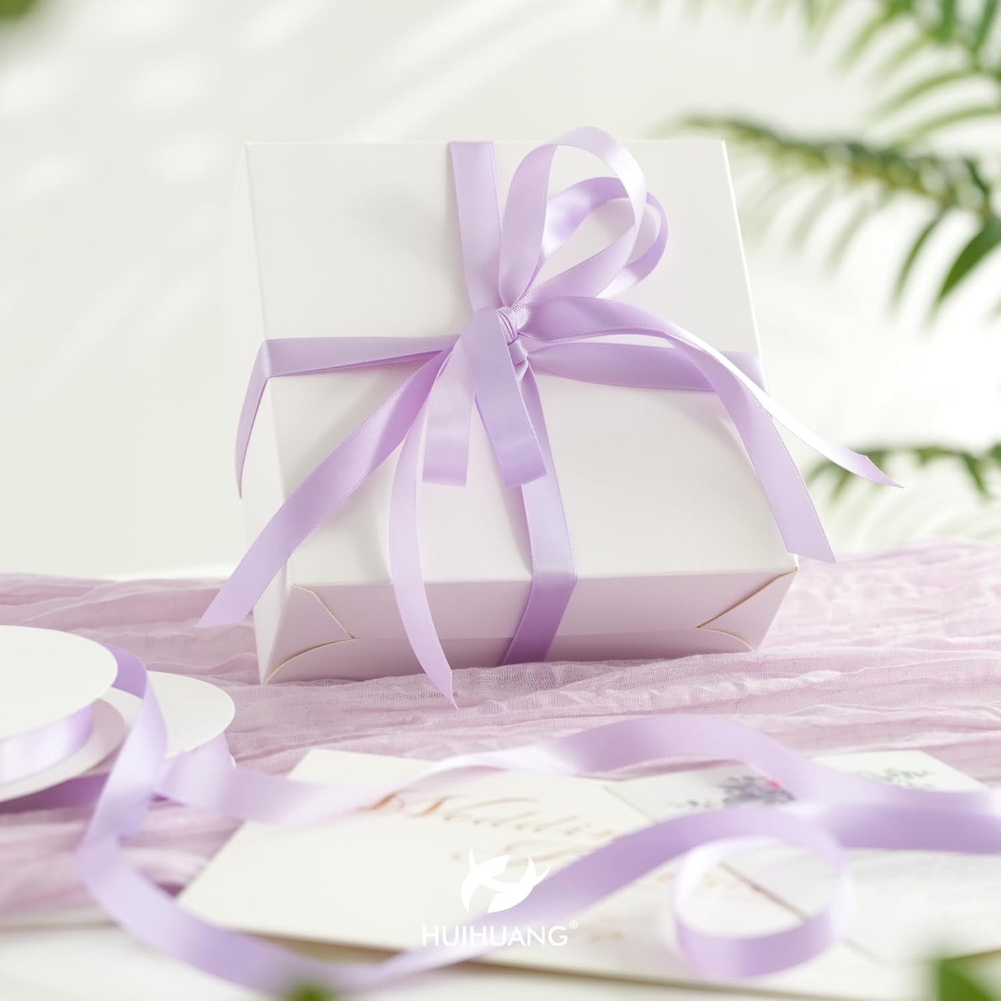 HUIHUANG Lavender Satin Ribbon 1/2 inch X 50 Yards Continuous, Purple Double-Faced Satin Ribbon for Gift Wrapping, Bows, DIY Crafts, Flower Bouquet, Wedding Bridal Shower Decor, Flower Crown