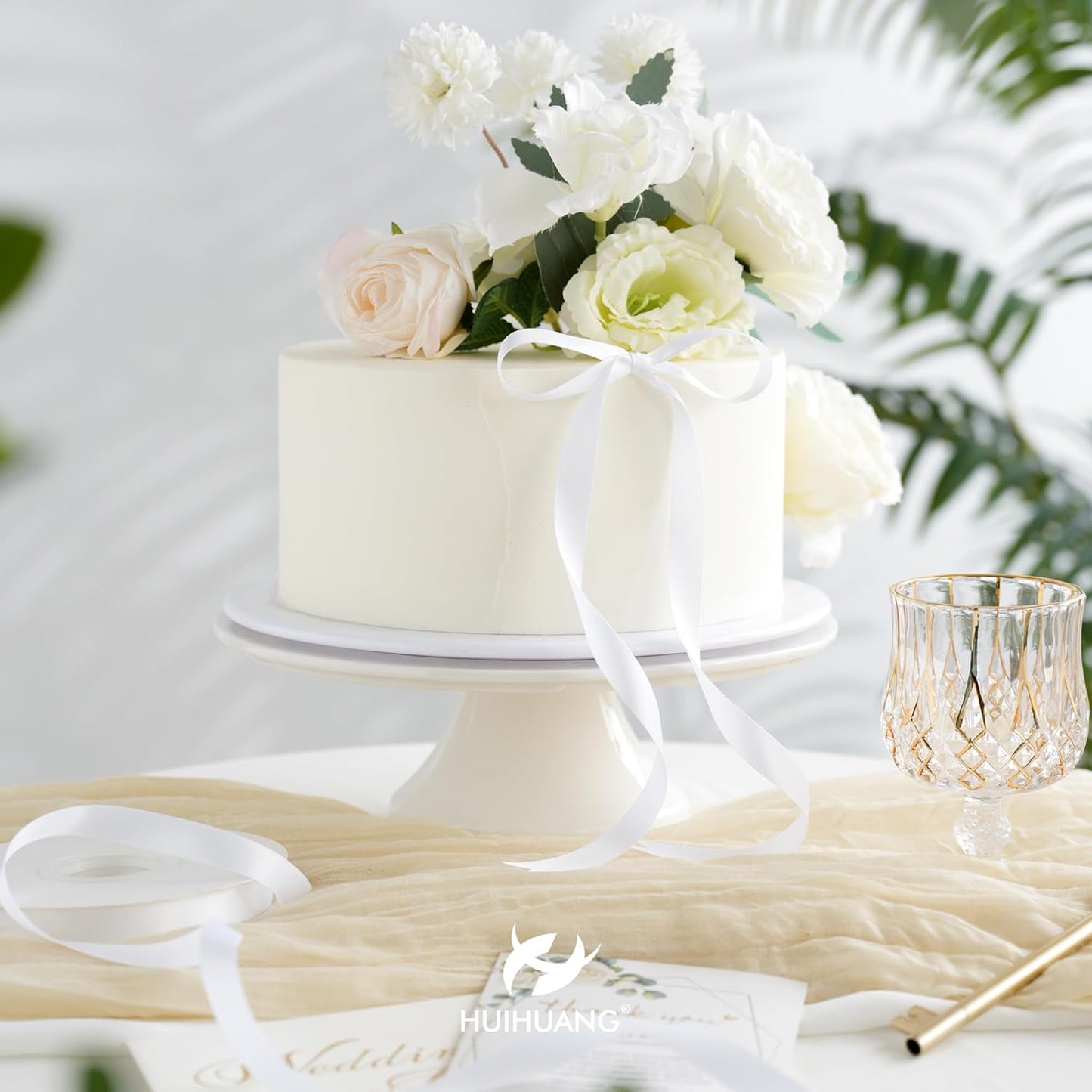 HUIHUANG White Satin Ribbon 1/2 inch X 50 Yards Continuous, White Double-Faced Satin Ribbon for Gift Wrapping, Bows, DIY Crafts, Flower Bouquet, Wedding Bridal Shower Decor, Hairs