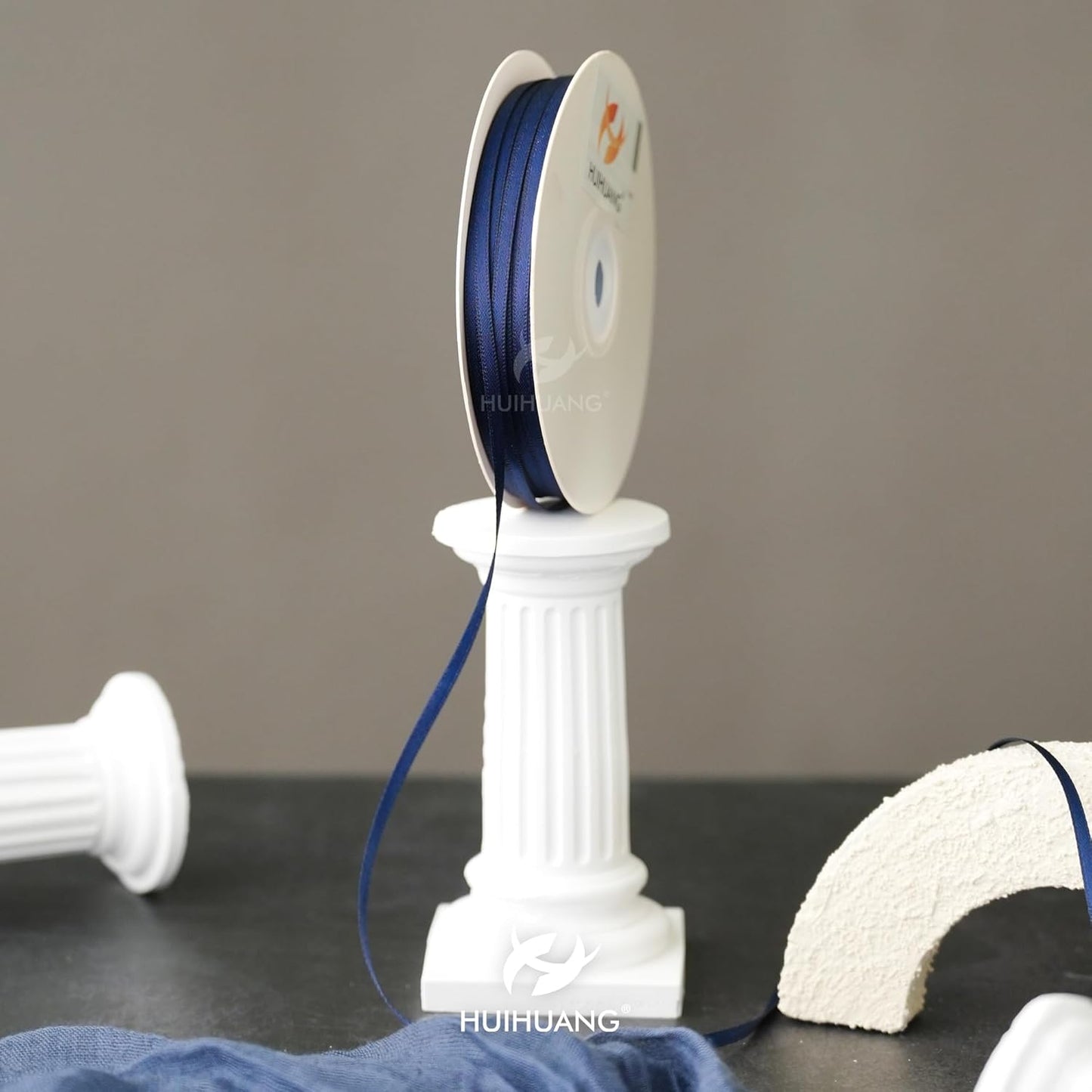 HUIHUANG Solid Color Satin Ribbon 1/8 inch x 100 Yards Roll Ribbon for Crafts (Navy)