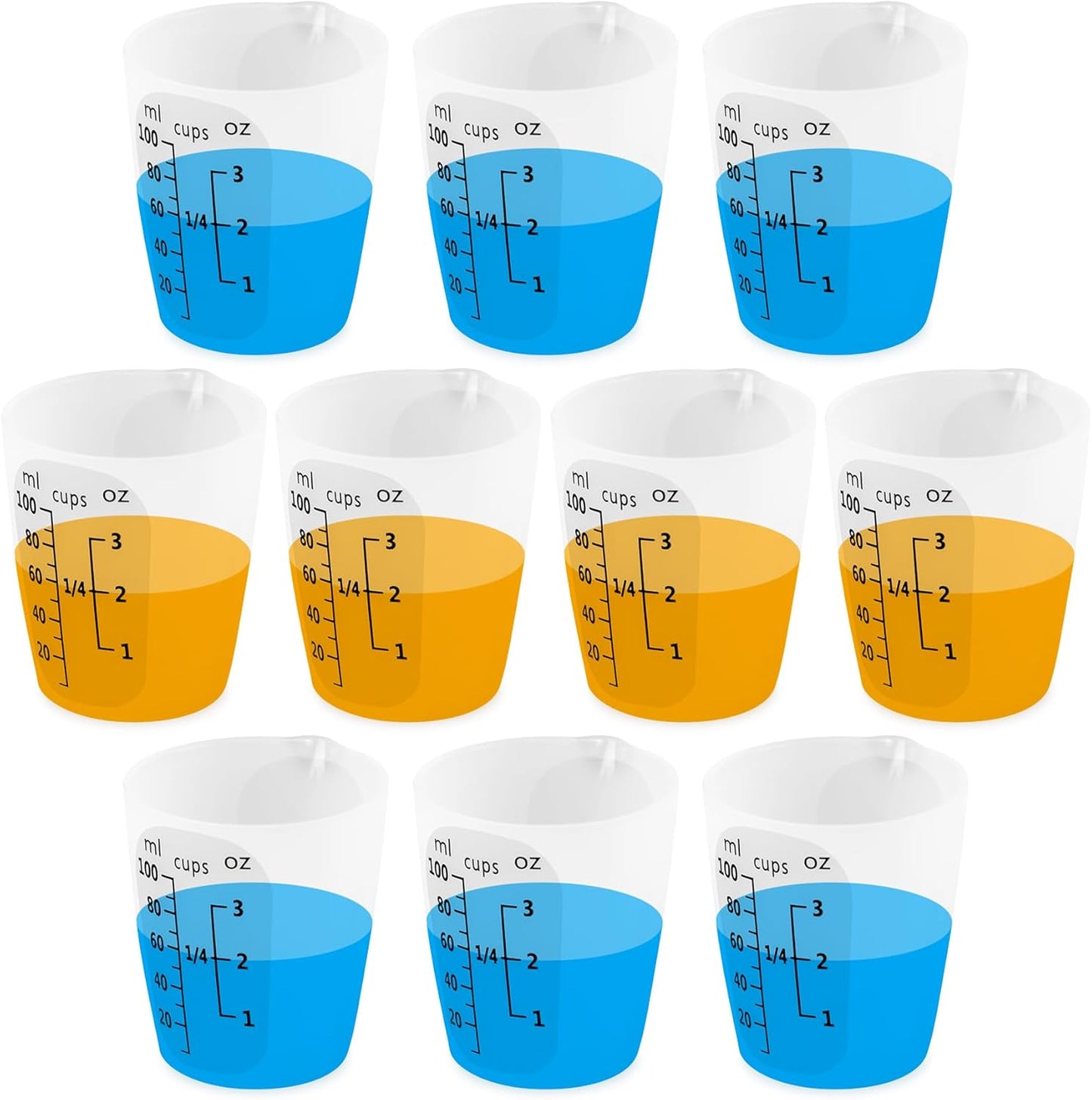 10Pcs Silicone Resin Mixing Measuring Cups 100ml for Resin Supplies, Easy-to-read Black Marks, Non-stick Reusable Silicone Pouring Cups for Epoxy Mixing