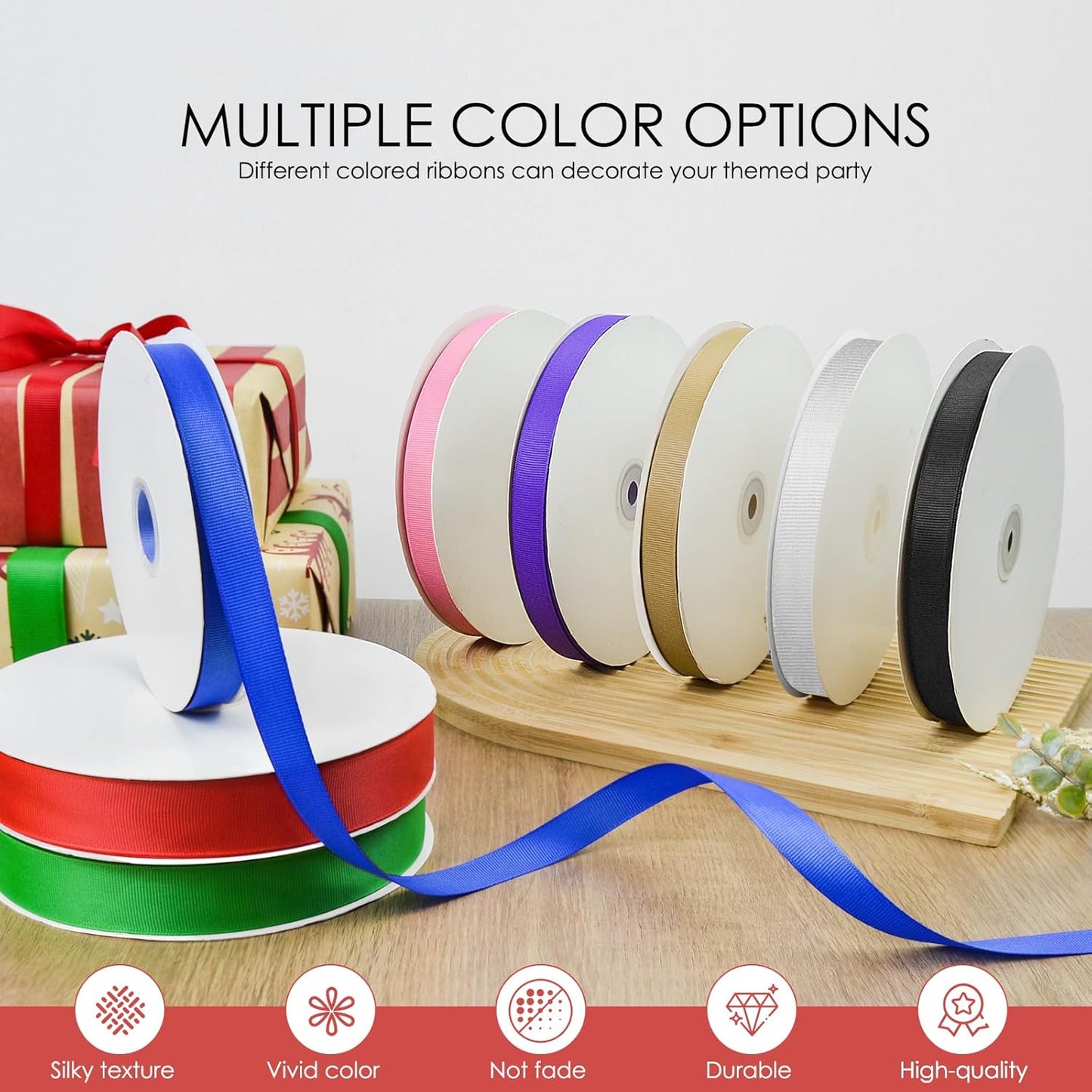 100 Yards 5/8 inch Grosgrain Ribbon, Solid Color Fabric Ribbon Perfect for Gift Wrapping, Wedding, Handmade Bows, Floral Bouquets and Party Decoration(red)