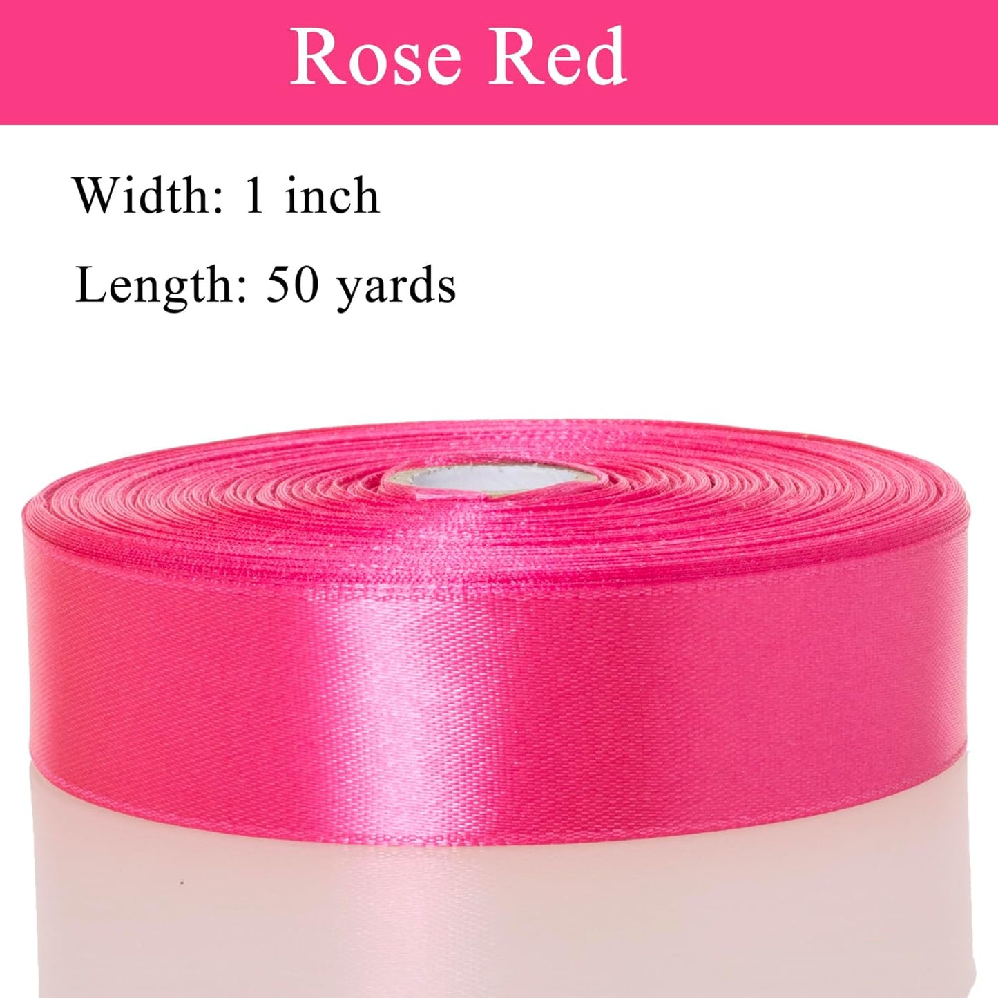 1 Inch Rose Red Solid Satin Ribbon, 50 Yards Craft Fabric Ribbon for Gift Wrapping Floral Bouquets Wedding Party Decoration