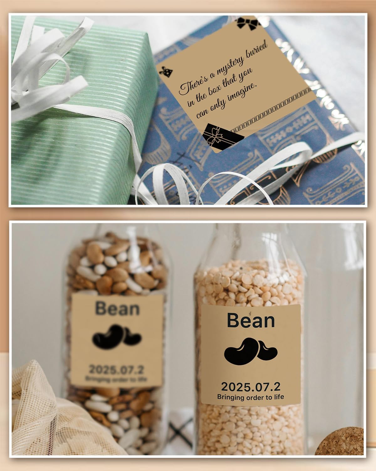 iEager Brown Square Thermal Label Stickers, 3" x 3" Self-Adhesive Square Direct Thermal Labels with Perforation Line, 500 Sheets/Roll