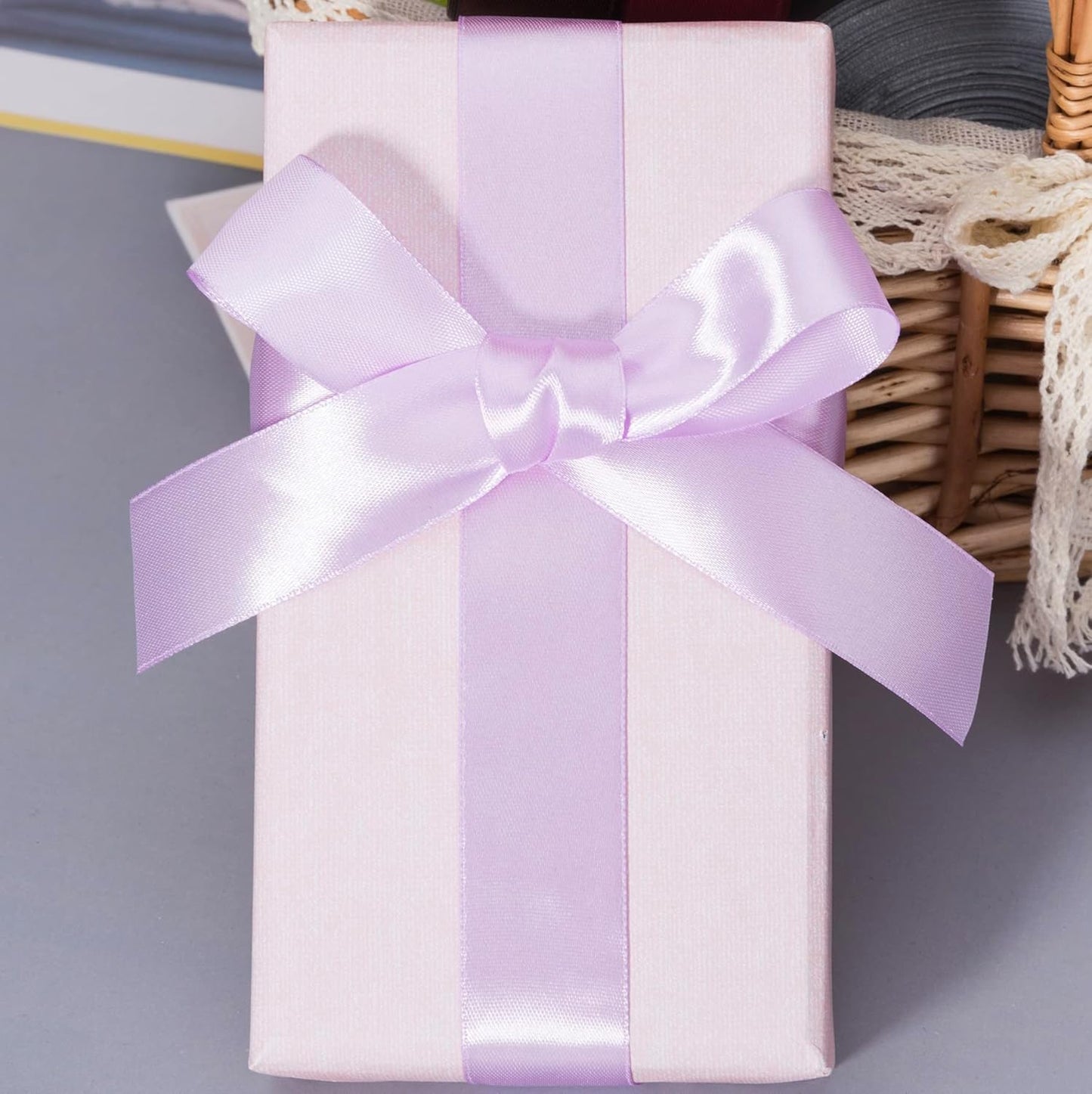 1 Inch Lilac Solid Satin Ribbon, 50 Yards Craft Fabric Ribbon for Gift Wrapping Floral Bouquets Wedding Party Decoration