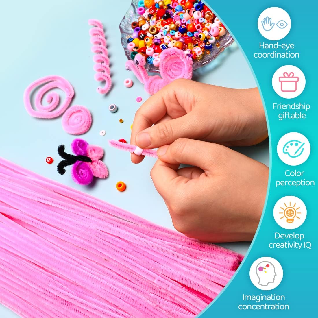 Iooleem 200pcs Pink Pipe Cleaners, Chenille Stems, Pipe Cleaners for Crafts, Pipe Cleaner Crafts, Art and Craft Supplies.
