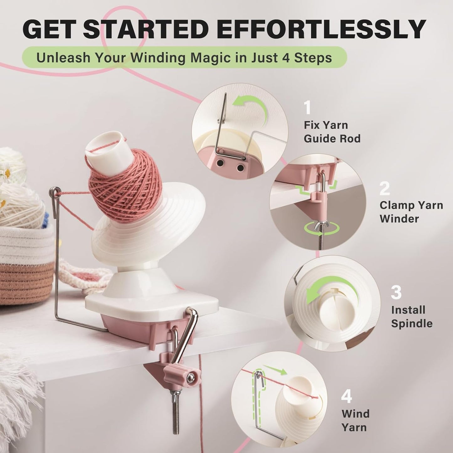 INMAKER Yarn Winder, Ball Winder for Crocheting & Knitting, Quick Install Portable Yarn Spinner, Essential Tool for Crafting Enthusiasts