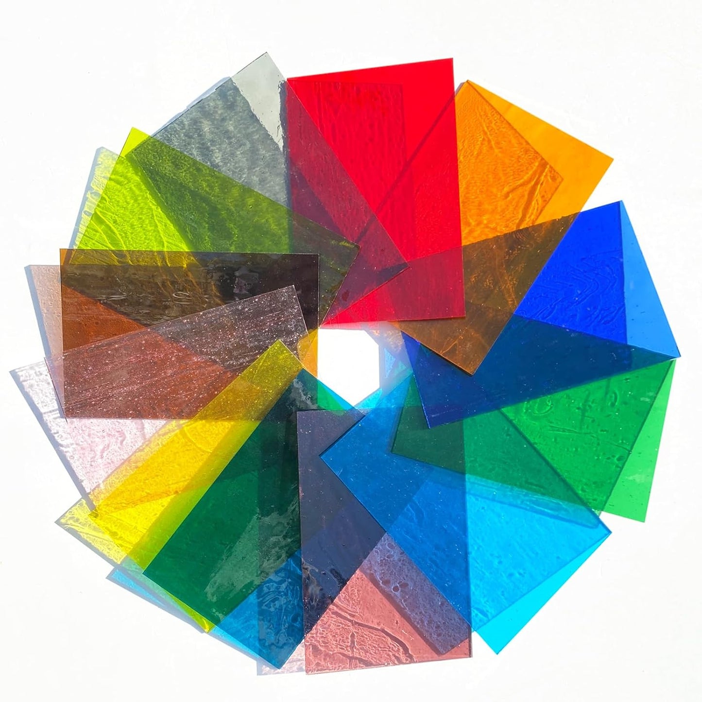 ILLUCKAI 12 Sheets Transparent Stained Glass Sheet Rainbow Colors, 6 x 4 inch Stained Glass Supplies Mosaic Glass Tiles for Stained Glass Artwork Mosaic Crafts