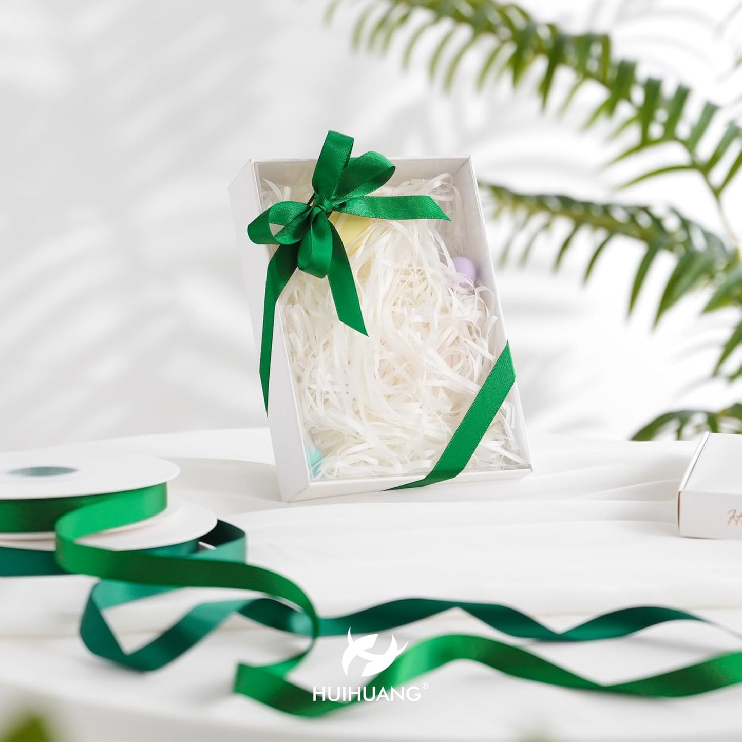 HUIHUANG Forest Green Satin Ribbon 1/2 inch X 50 Yards Continuous, Green Double-Faced Satin Ribbon for Gift Wrapping, Bows, DIY Crafts, Flower Bouquet, Holiday Home Decor