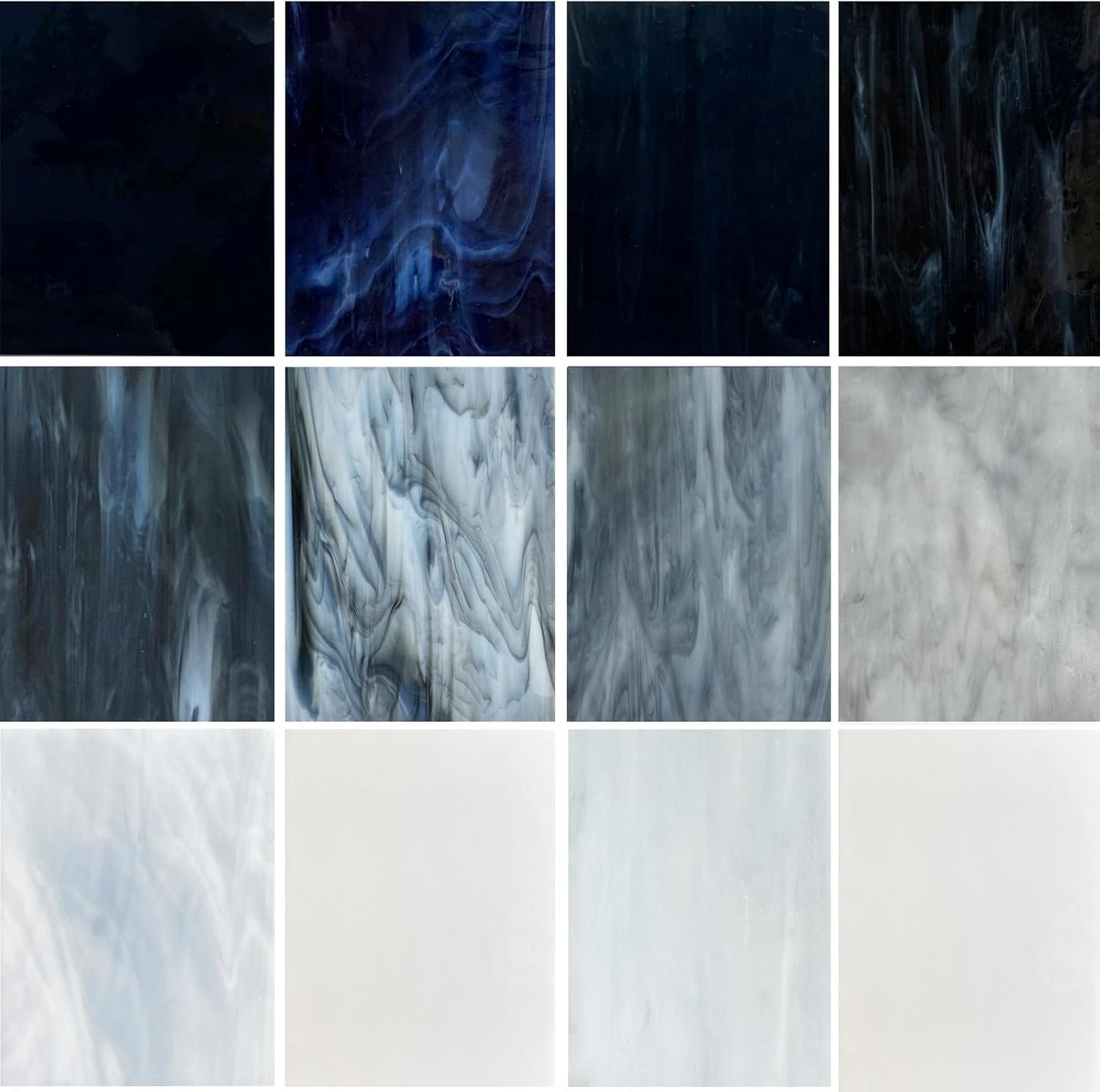 ILLUCKAI 12 Sheets Stained Glass Sheet Assorted Gray Black White Colors, 6 x 4 inch Stained Glass Supplies Mosaic Glass Tiles for Stained Glass Artwork Mosaic Crafts