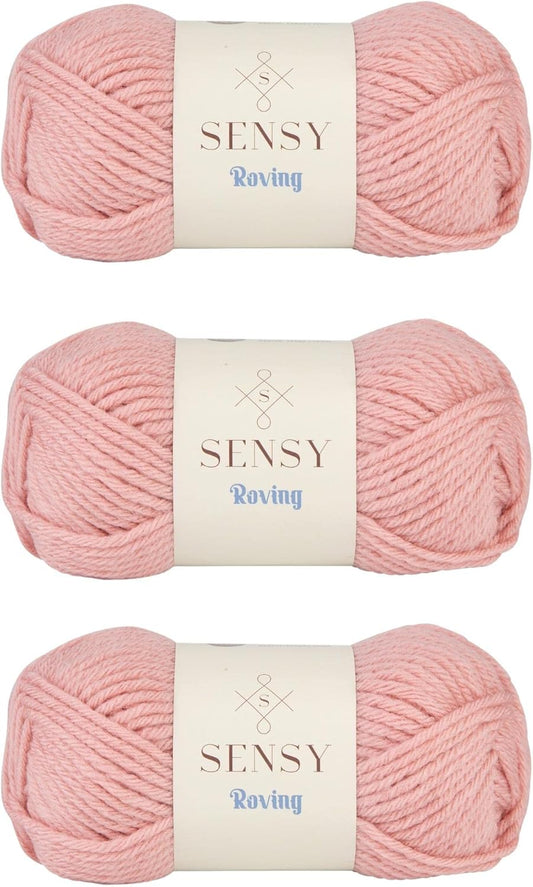 3 Skeins of Sensy Roving Yarn, 3.5 oz, 132 Yards, Gauge 5 Bulky (Quartz Pink)