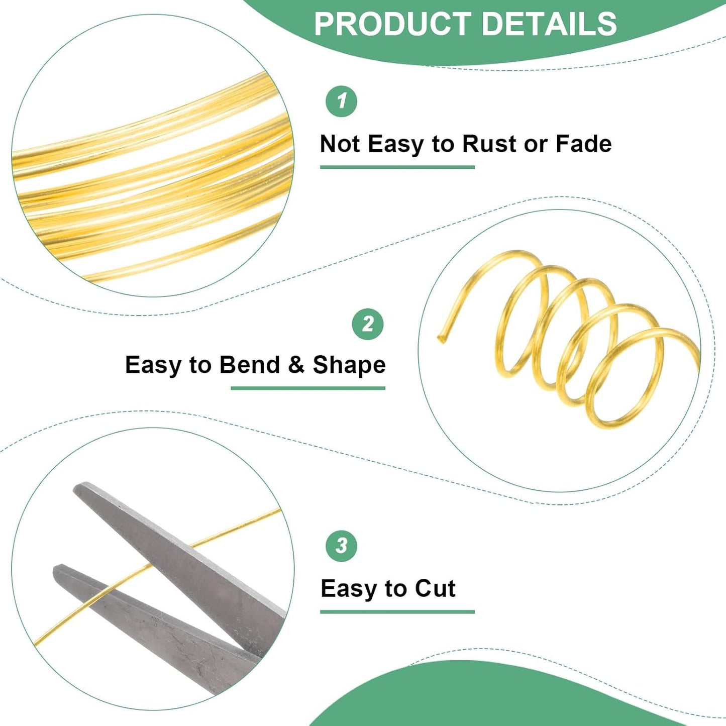 0.7 mm/21 Gauge Copper Wire for Jewelry Making, 10.2FT Copper Beading Craft Wire for Jewelry/Weaving/DIY Crafting/Planting, Color-Retaining [3.1M, Gold Tone]