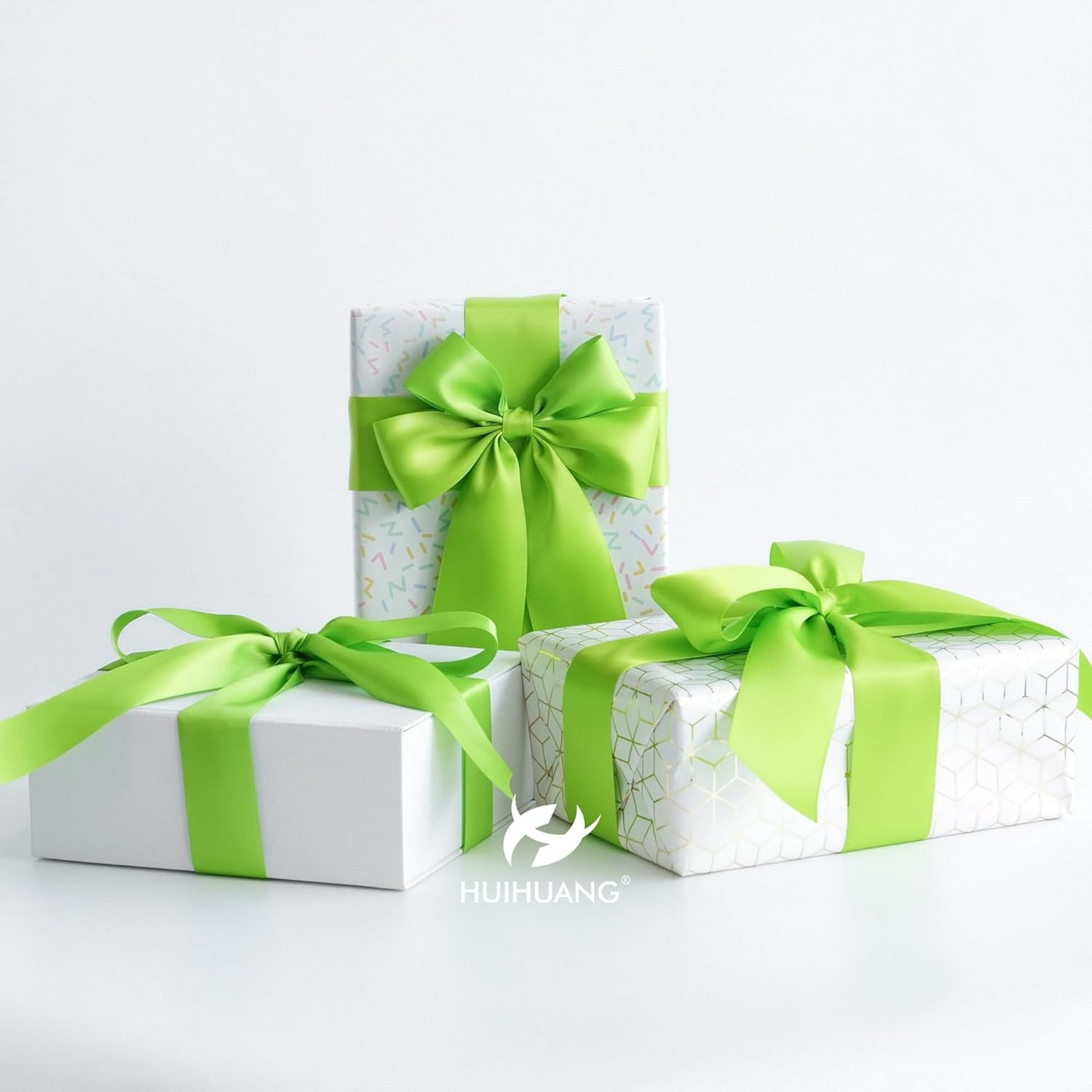 HUIHUANG Lime Green Satin Ribbon - 2 inch Wide, Double Faced, Neon Green for Gift Wrapping, Bows, Bouquets, DIY Crafts, Weddings & Parties - 25 Yards/Roll