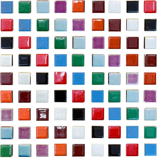 100 Pieces Ceramic Mosaic Tiles, 3/5" Square Shapes, Stained Colors, Ceramic Tiles Supplies for Crafts, Beginner Mosaic Project, Stepping Stones Decor - Mix Color