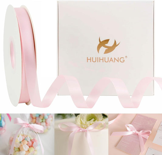 HUIHUANG Pink Satin Ribbon 1/2 inch X 50 Yards Continuous, Baby Pink Double-Faced Satin Ribbon for Gift Wrapping, Bows, DIY Crafts, Flower Bouquet, Bridal Shower Wedding Decor
