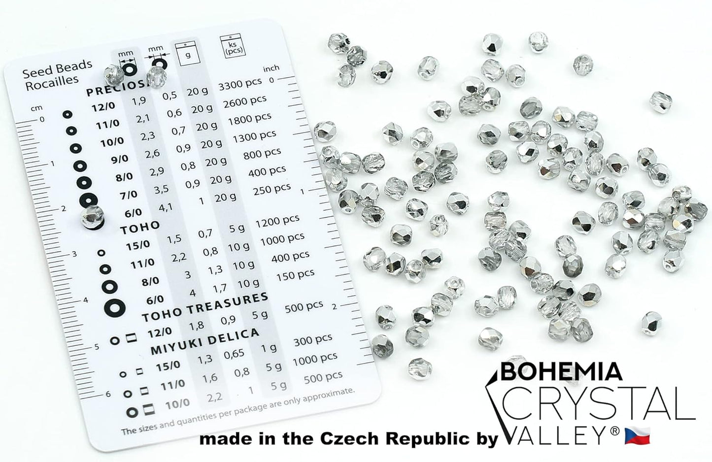 100 pcs of Faceted Fire Polished Pressed Czech Glass Beads 4mm (0.16in), Crystal Silver Aluminum Labrador 00030-27001 BCV