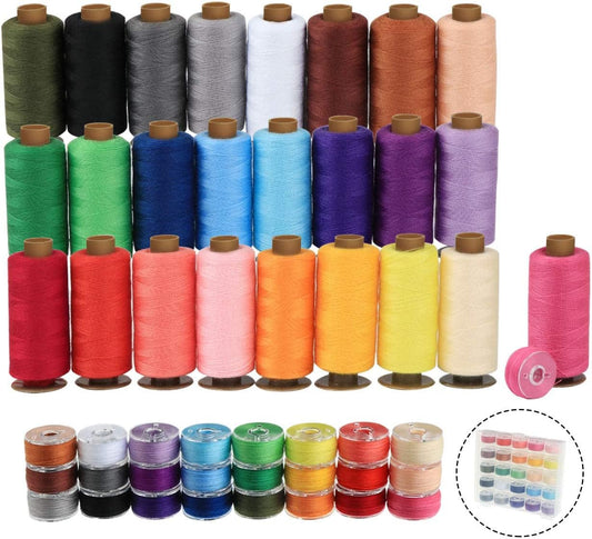 ilauke 50Pcs Thread for Sewing, 400 Yards Sewing Thread kit, Prewound Bobbins Hand & Machine, Sewing Machine Thread Assortment for Brother Singer Janome Juki Serger Machine, 25 Colors