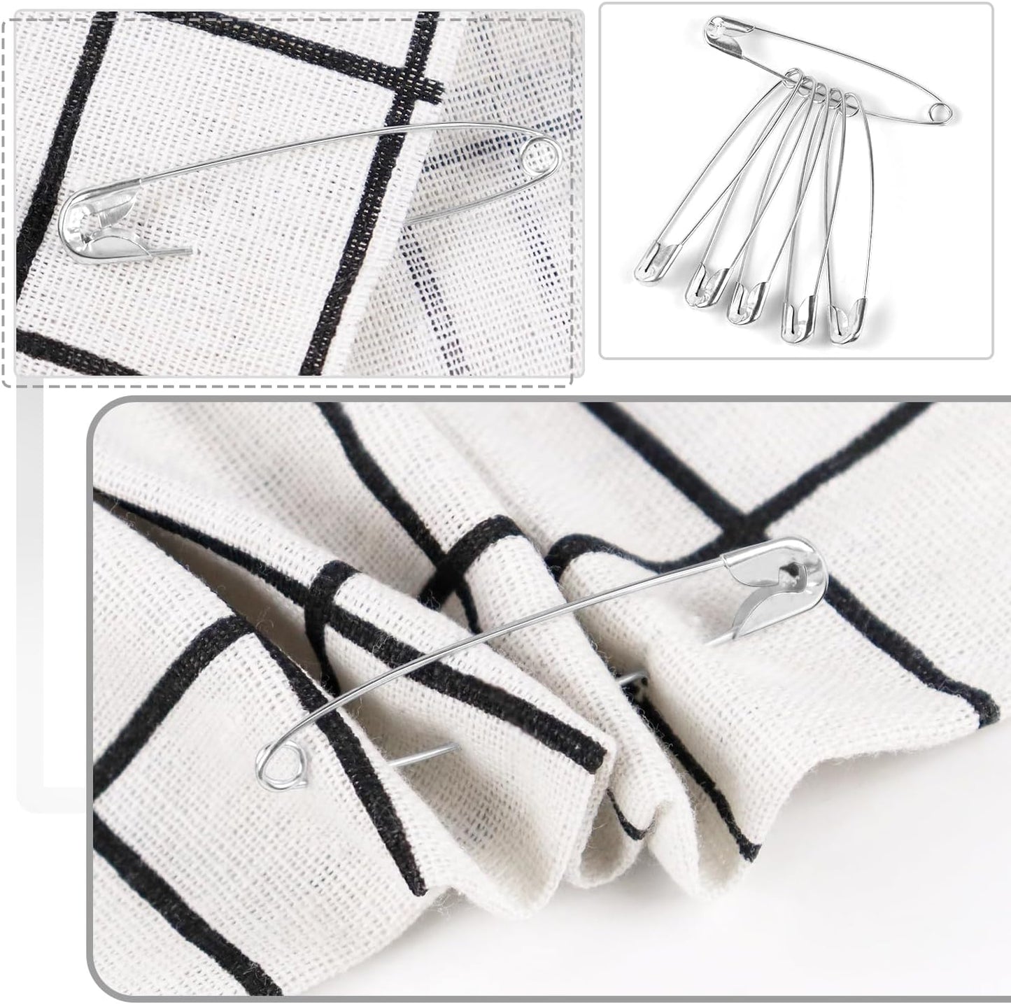 100 Pack Silver Safety Pins Assorted, Galvanized Steel Bulk Safety Pins for Sewing, Clothes, Arts & Craft (2.1 Inch / 54 mm)