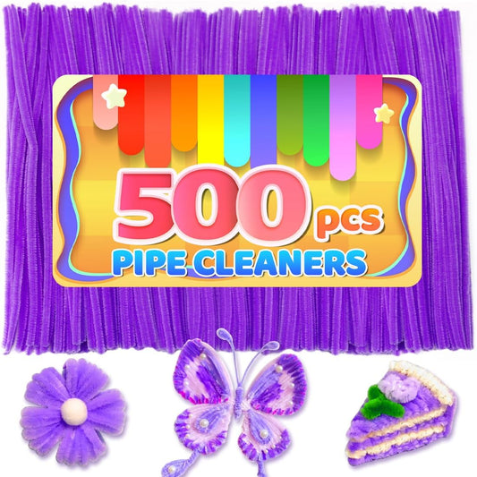 Iooleem 500pcs Purple Pipe Cleaners, Chenille Stems, DIY Crafts, Art and Craft Supplies.