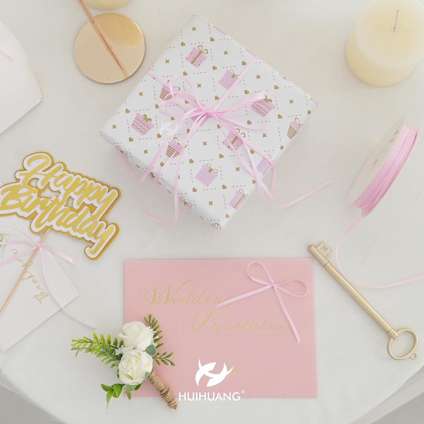 HUIHUANG Solid Color Satin Ribbon 1/8 inch x 100 Yards Roll Ribbon Light Pink Thin 1/8 Satin Ribbon for Crafts Sewing Baby Shower Decor Gift Wrapping (Light Pink)