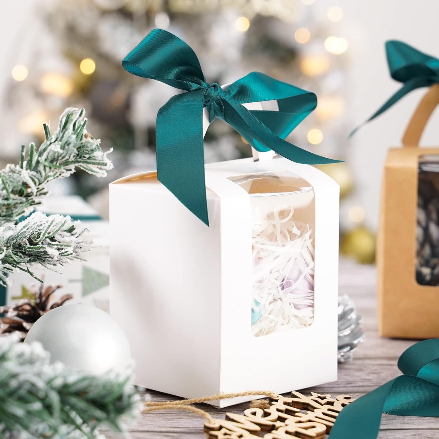 HUIHUANG Teal Green Ribbon 1 inch x 50 Yards Double-Faced Satin Silk Ribbon for Gift Wrapping, Crafts, Wedding, Christmas Tree Decor