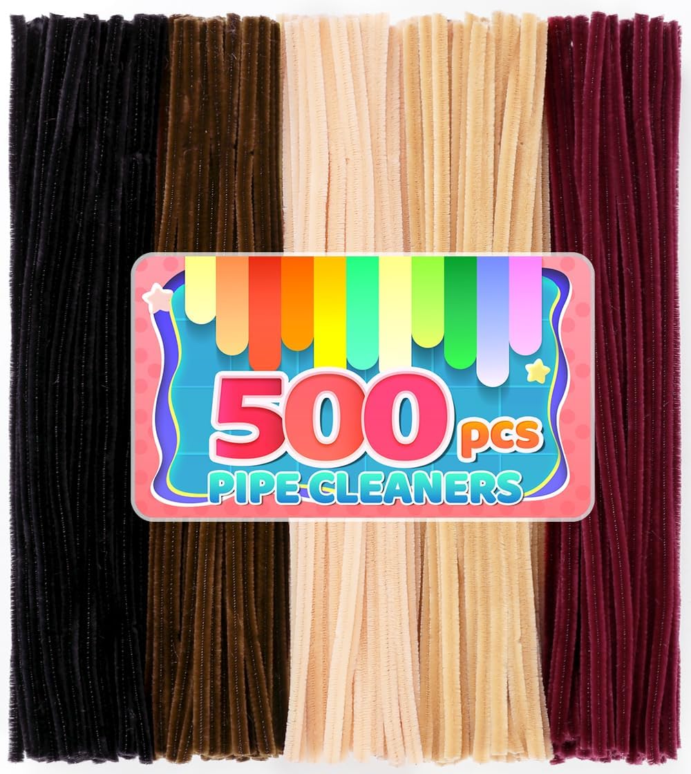 IOOLEEM Brown Pipe Cleaners,500pcs in 5 Colors, Chenille Stems for Art and Craft Projects, Flower DIY Decorations