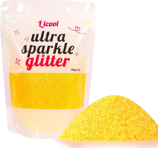 100g/3.5oz Pack Iridescent Rainbow Fine Glitter for DIY Craft, Extra Fine Glitter for Epoxy Resin, Glitter for Tumblers Candle Making, Festival Decorate Makeup Body Face Nail Art (Iridescent Yellow)